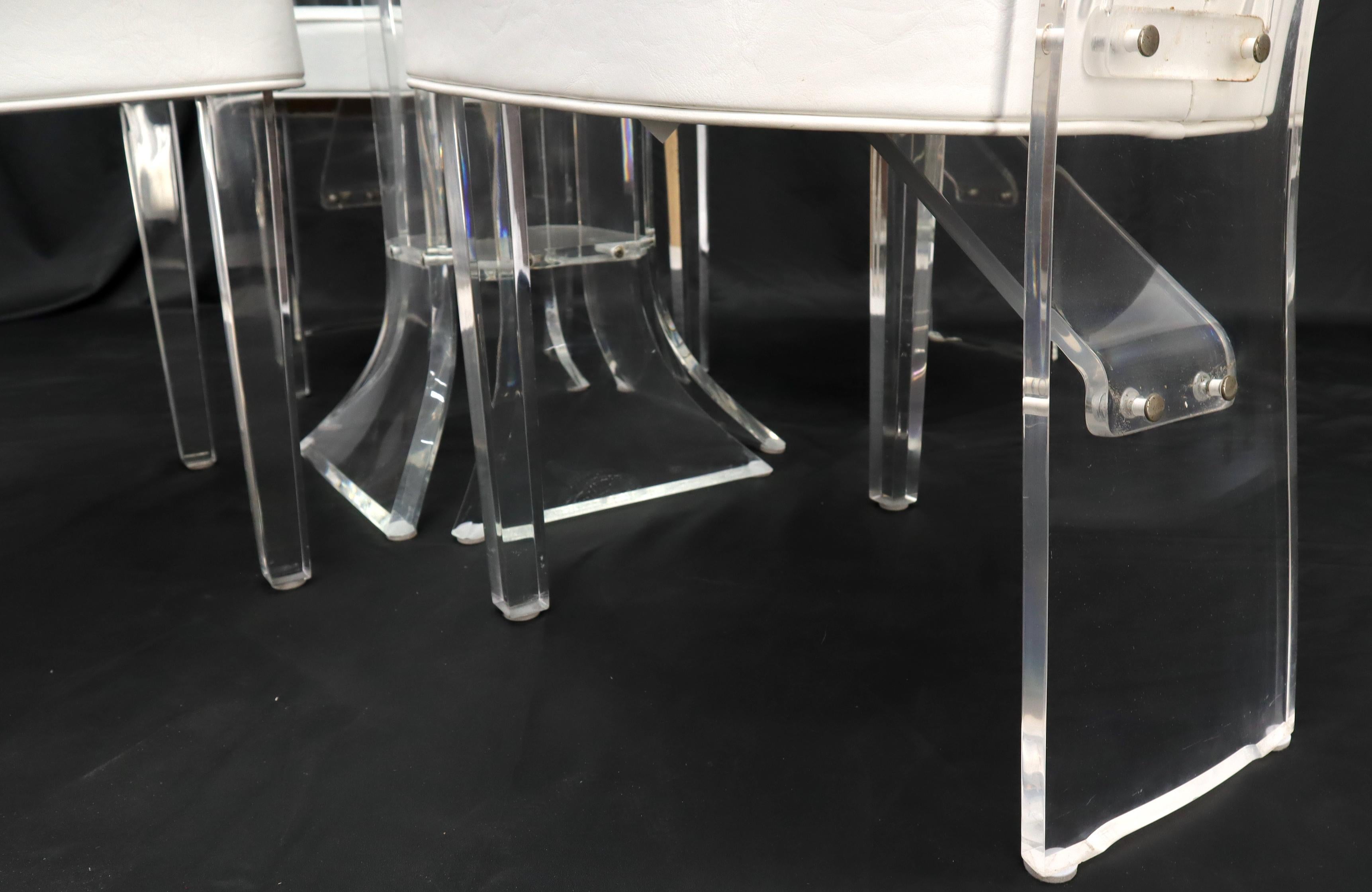 Mid-Century Modern Set of 4 Lucite Dining Chairs Square Dining Table on Single Pedestal Base For Sale