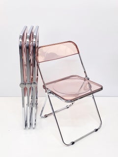 Set of 4 Lucite Pink and Chrome Plia Chairs, Piretti for Castelli, Italy 1970s