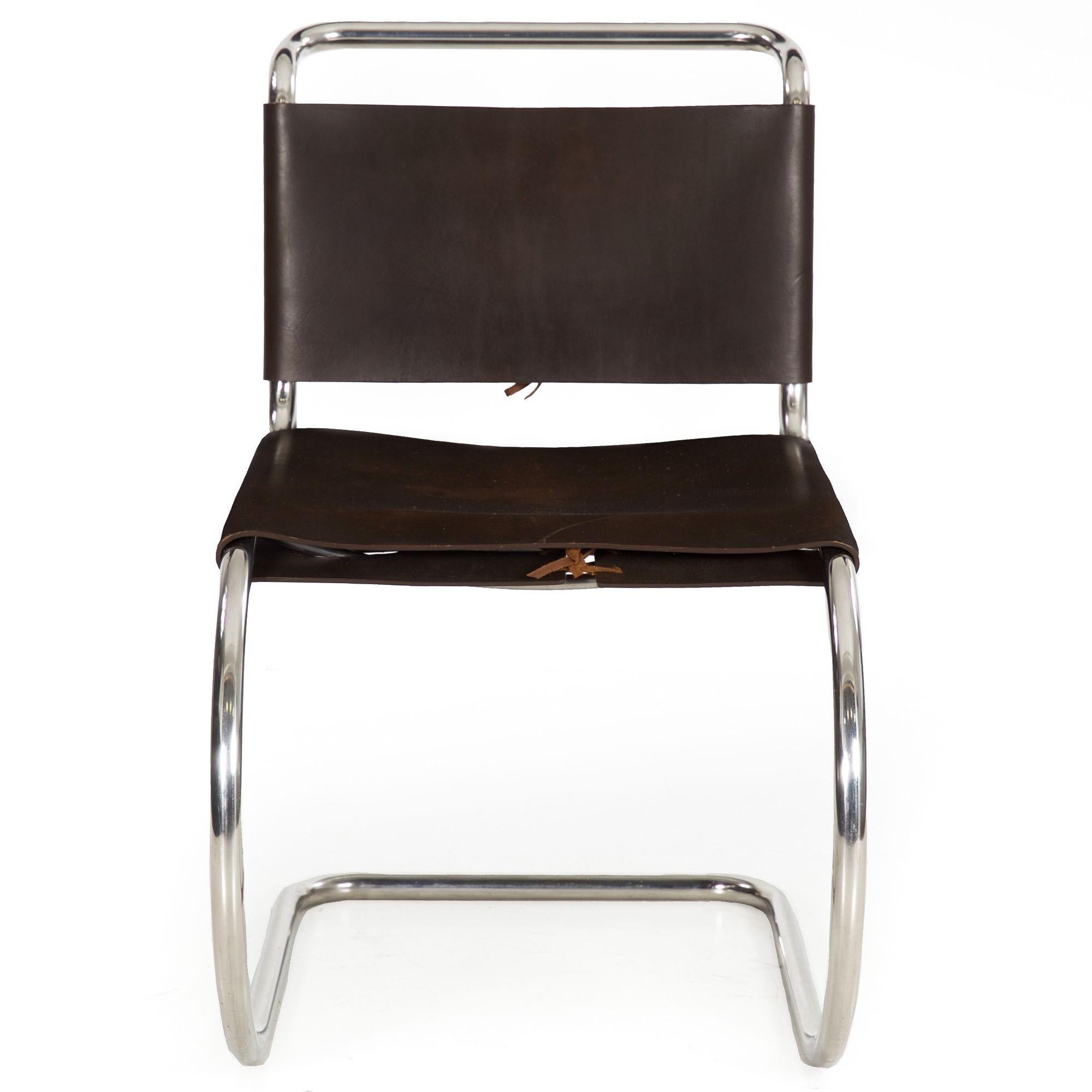 20th Century Set of 4 Ludwig Mies Van Der Rohe MR10 Brown Leather Dining Chairs circa 1970s