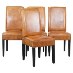 Ensemble de 4 luxueuses chaises de salle à manger en peau de mouton de couleur cognac clair en bon état