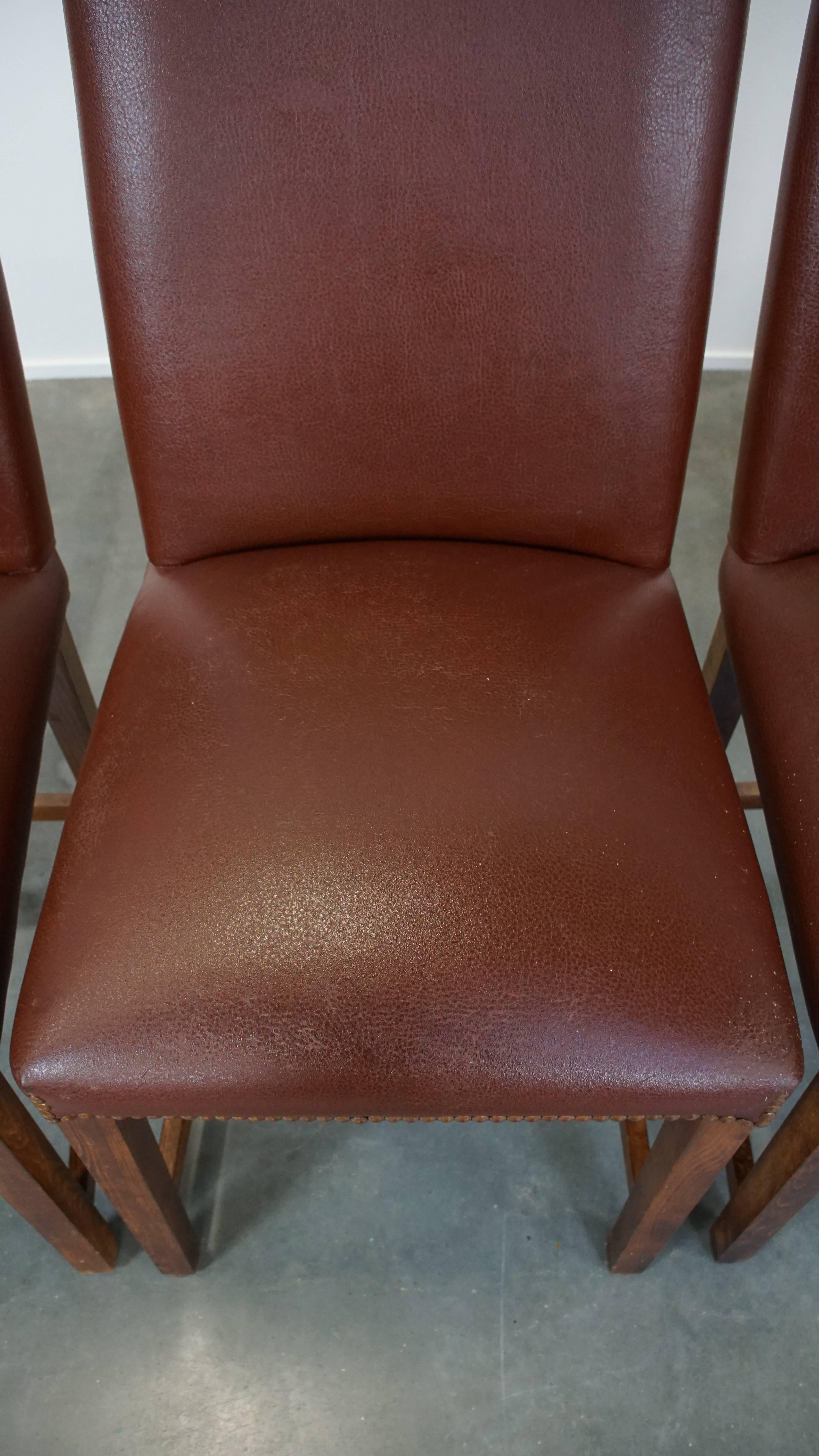 Set di 4 lussuose e comode sedie da pranzo in pelle color cognac in stile inglese in vendita 4