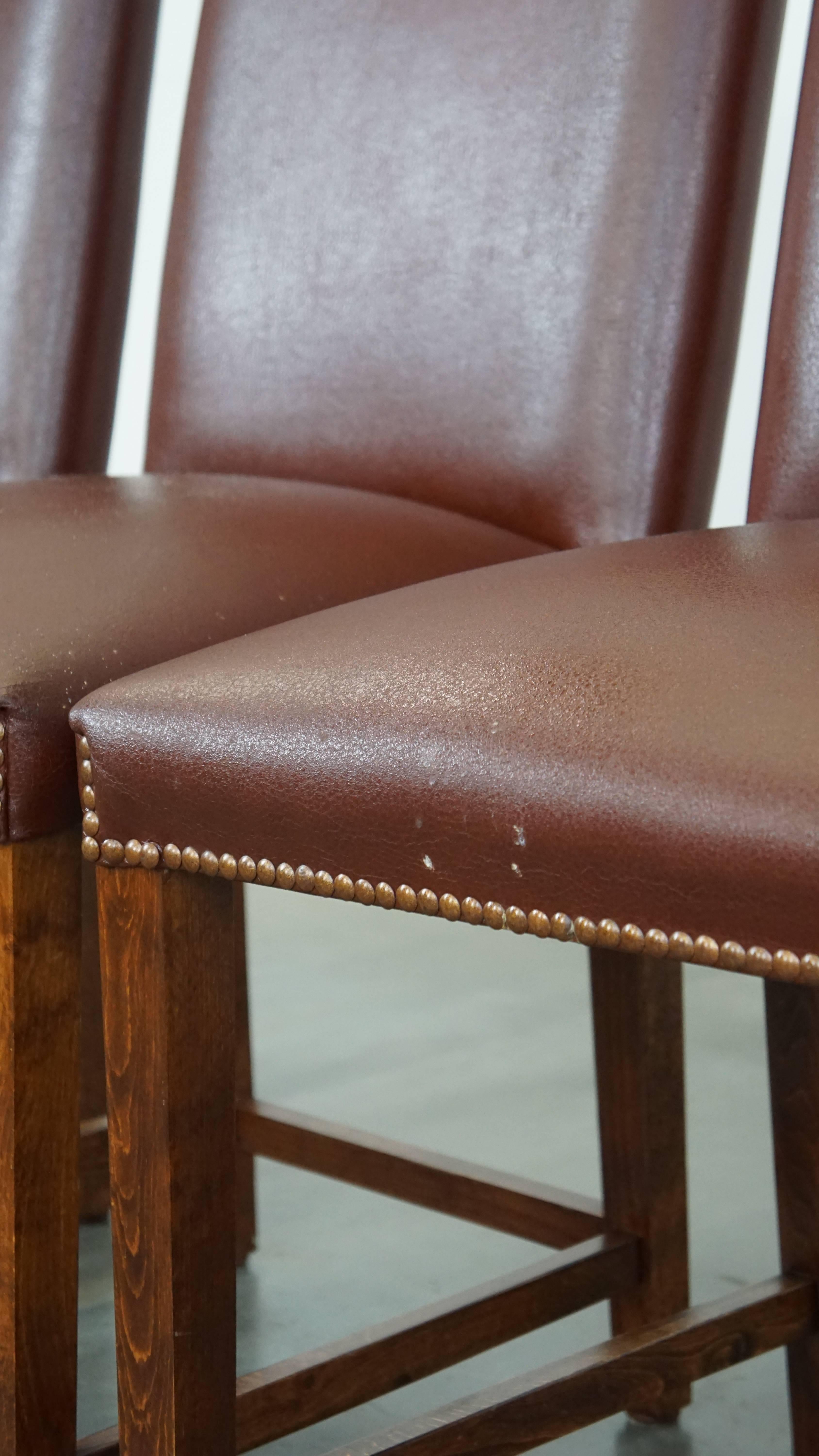 Set di 4 lussuose e comode sedie da pranzo in pelle color cognac in stile inglese in vendita 6
