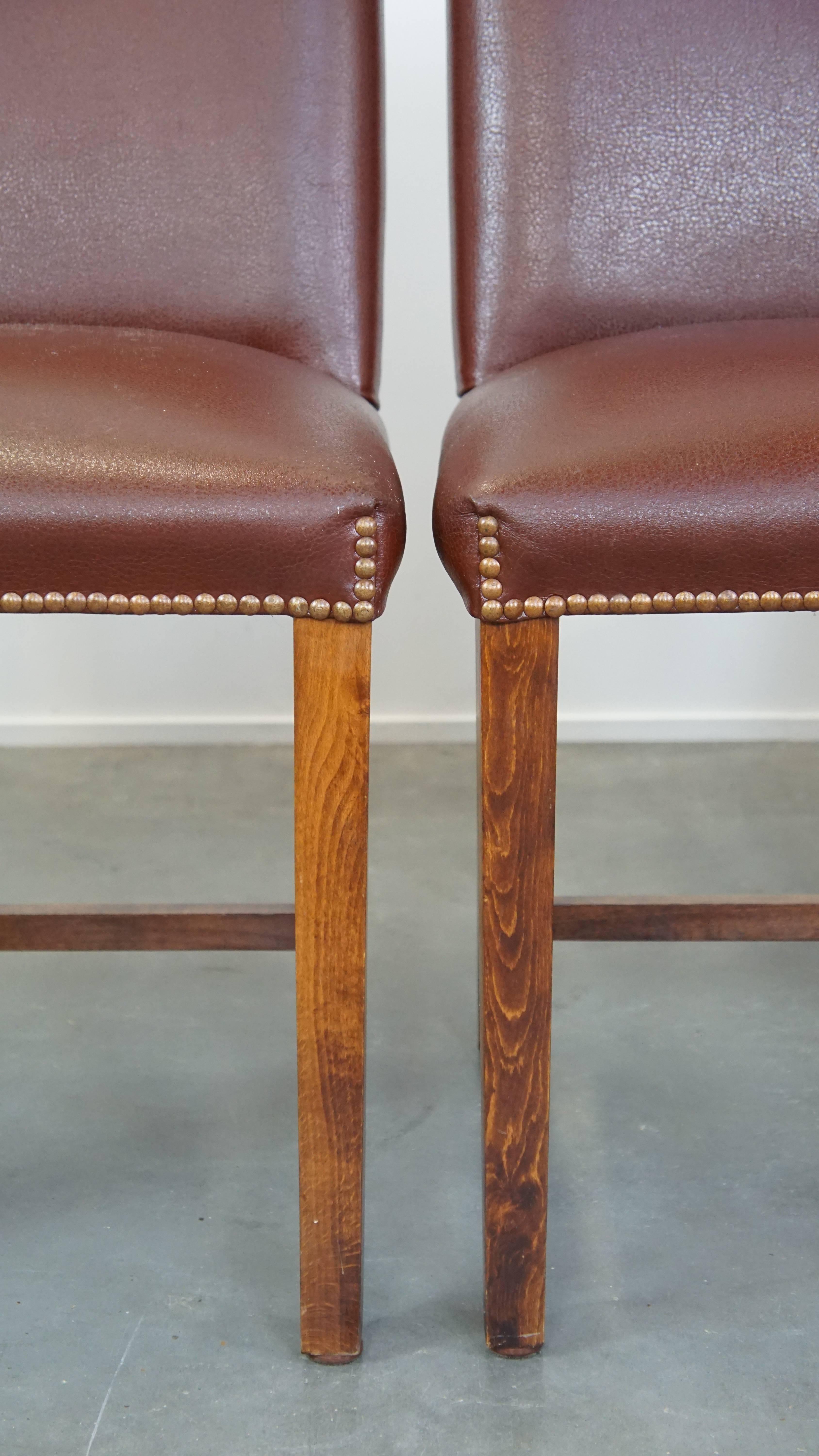 Set di 4 lussuose e comode sedie da pranzo in pelle color cognac in stile inglese in vendita 8