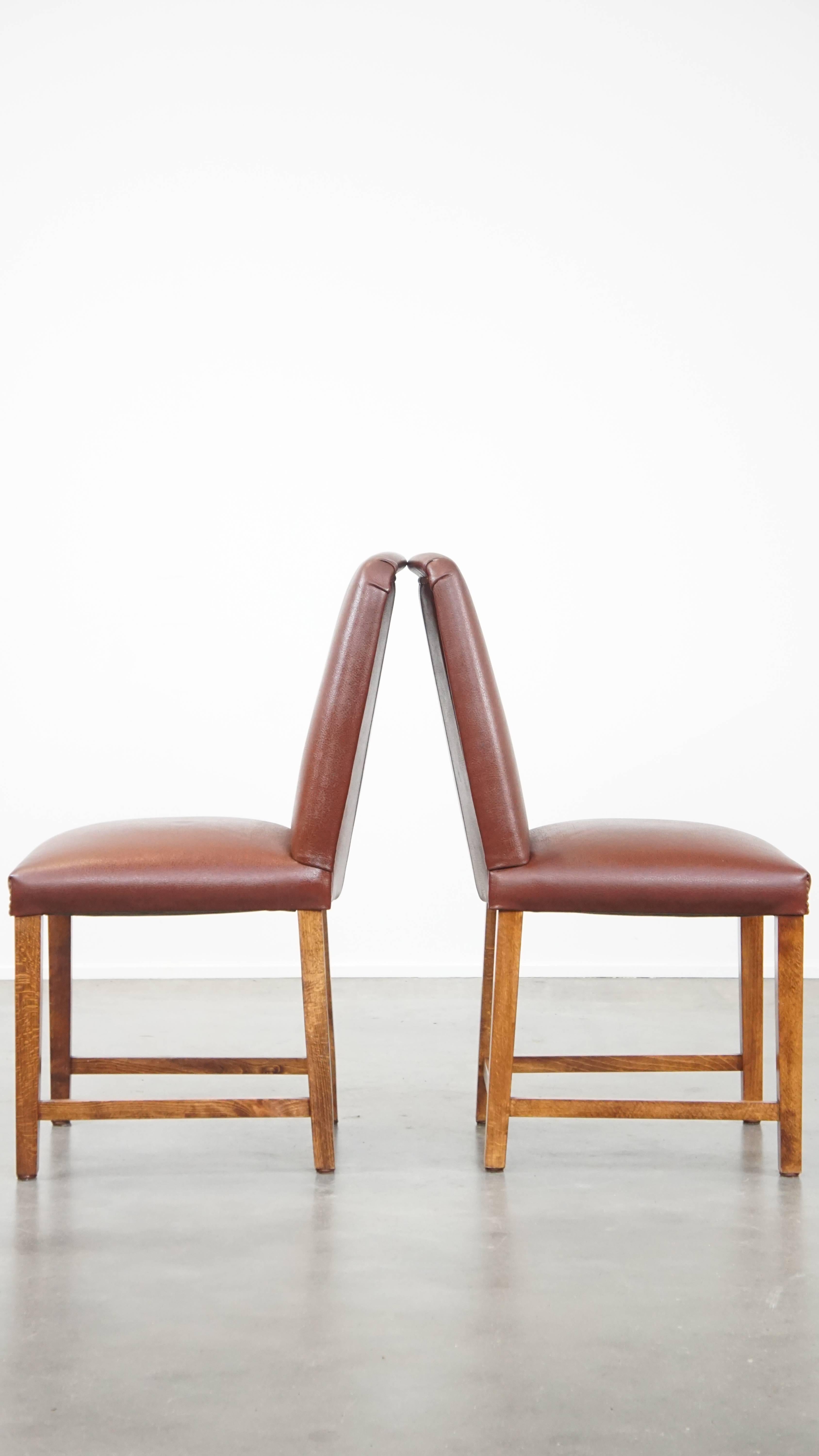 Pelle Set di 4 lussuose e comode sedie da pranzo in pelle color cognac in stile inglese in vendita