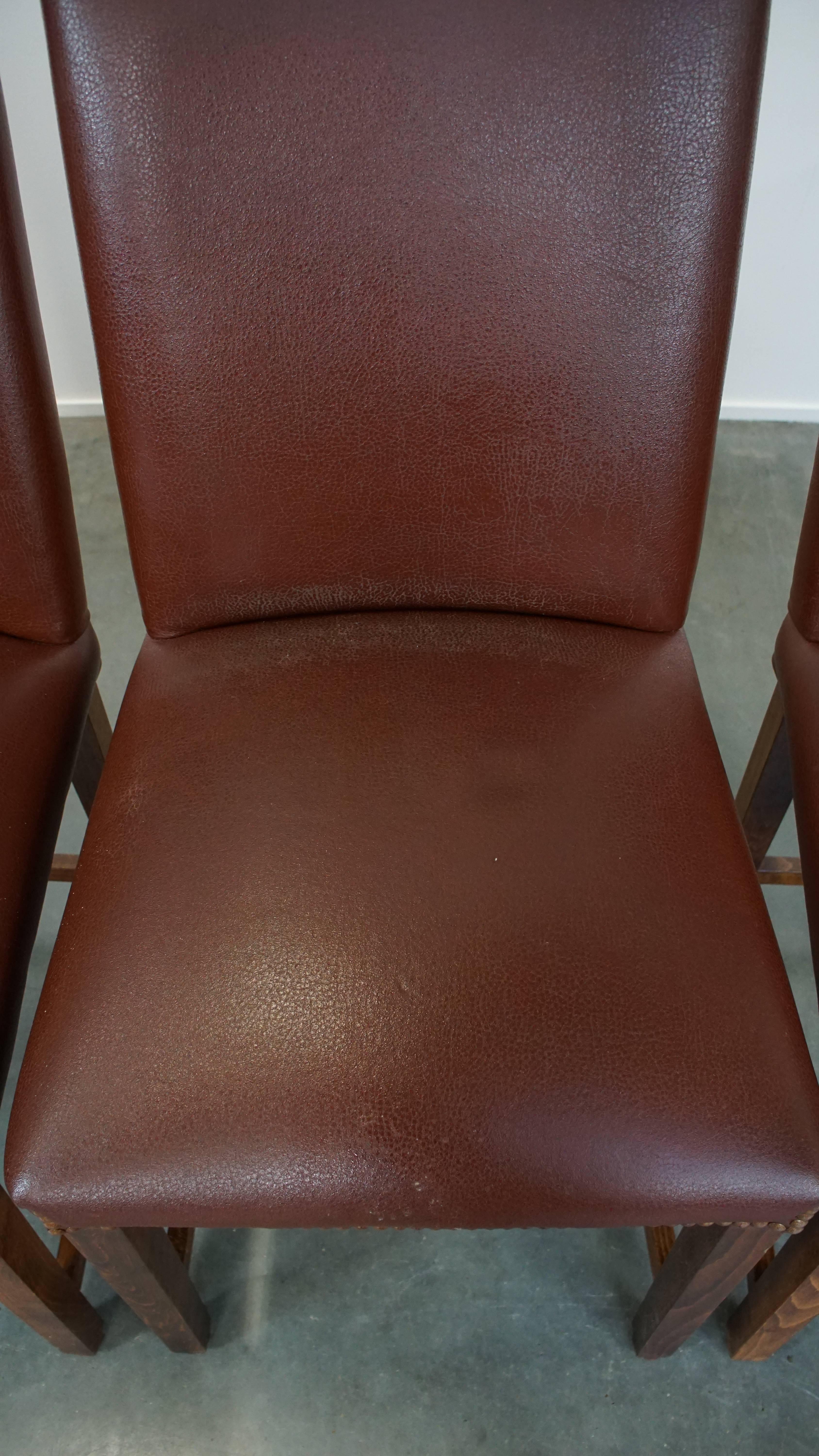 Set di 4 lussuose e comode sedie da pranzo in pelle color cognac in stile inglese in vendita 3