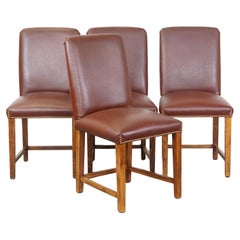 Set of 4 luxury, comfortable cognac-colored leather English-style dining chairs