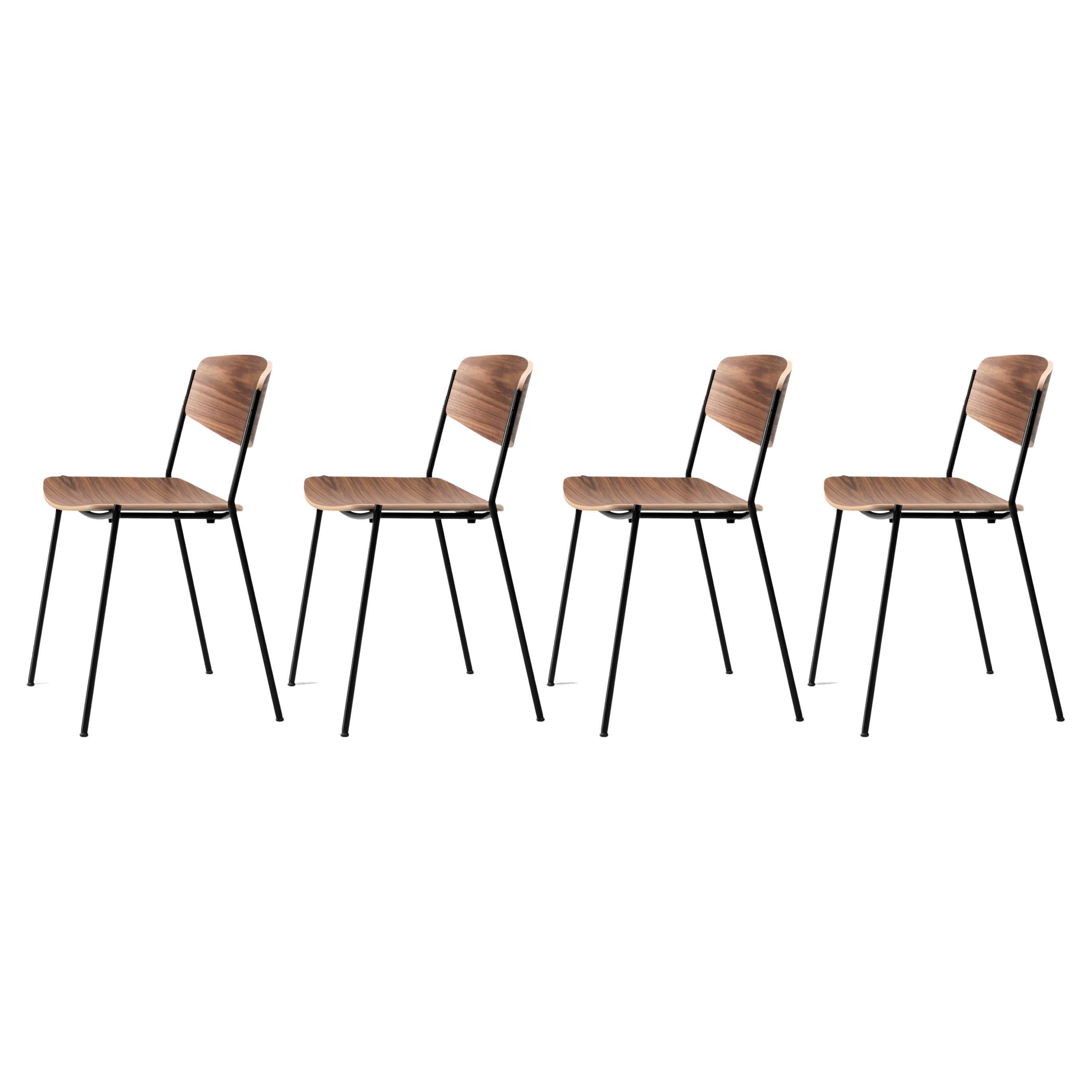 Set of 4 Lynderup Chairs, Black Frame/Walnut, by Børge Mogensen for Fredericia