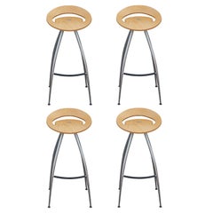 Set of 4 Lyra Stools Italia 90’s Wooden Bar Stools