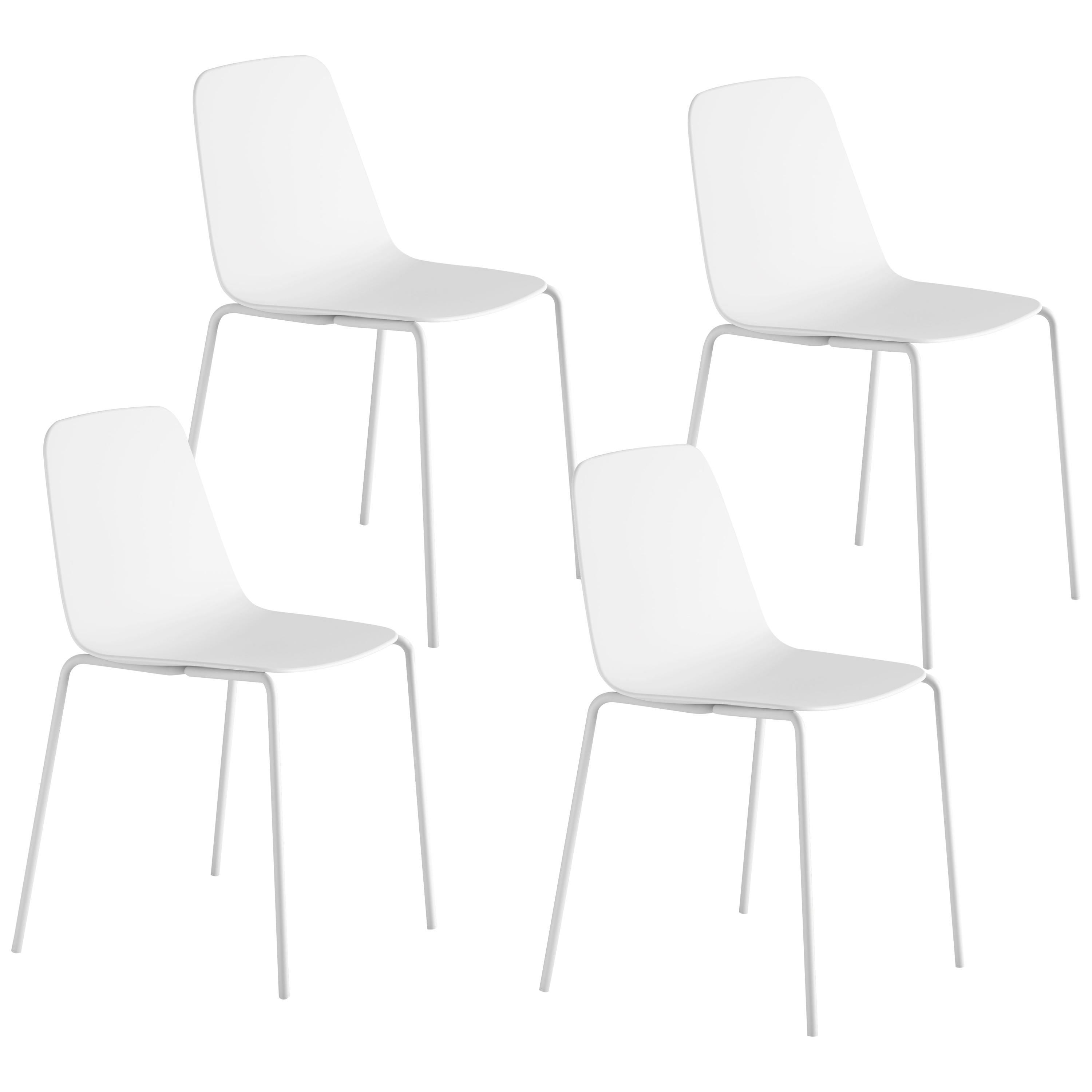 Viccarbe Set 4 Maarten Plastic Chair, Metal Legs, White , by Víctor Carrasco For Sale