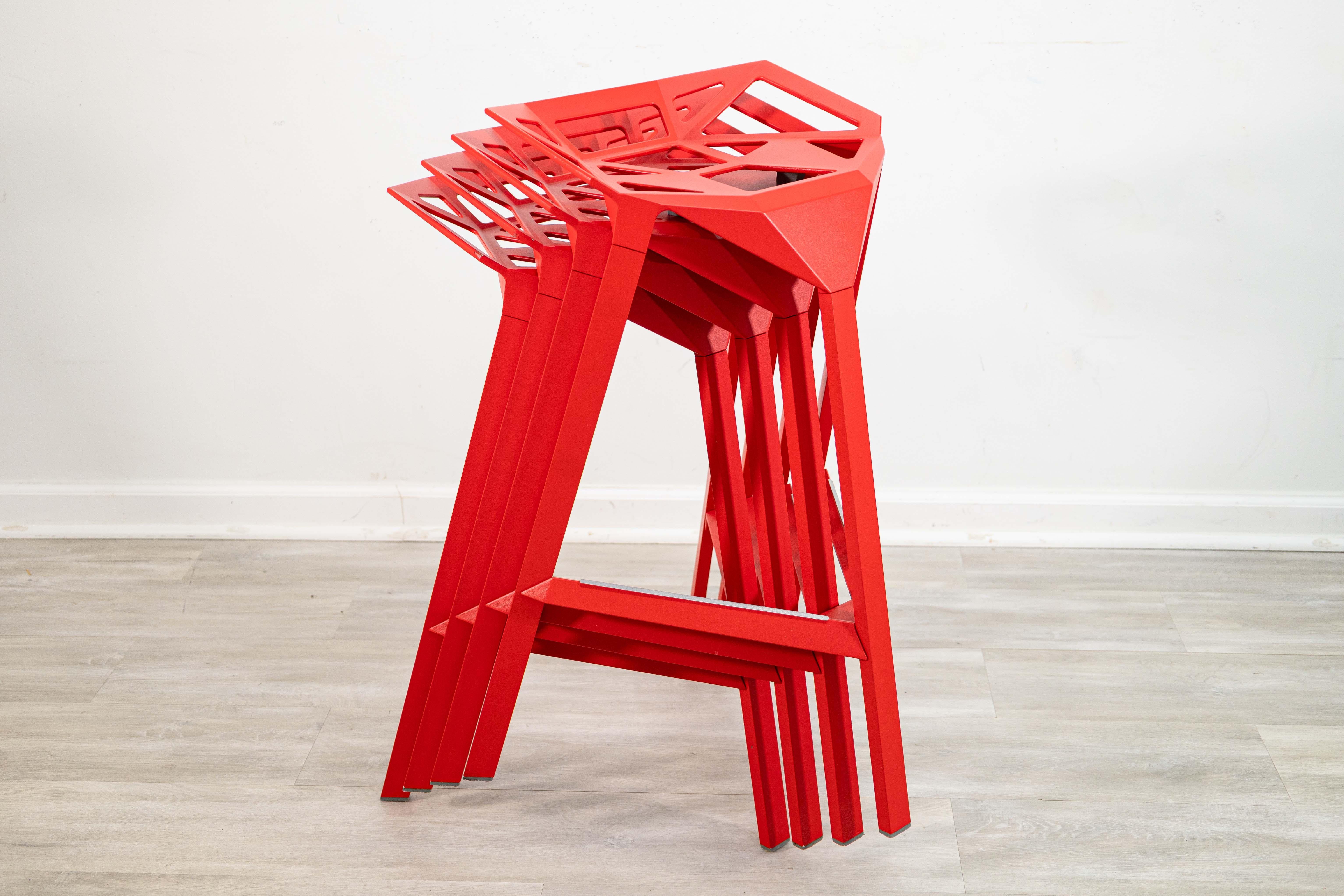 Aluminum Set of 4 Magis Stool One Stackable Barstools by Konstantin Grcic Made in Italy For Sale
