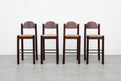 Set of 4 Magistretti Style Oak and Rush "Oggo" Bar Stools by Hank Lowenstein