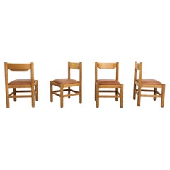 Set of 4 Magistretti Style Oak Chairs with Leather Seats