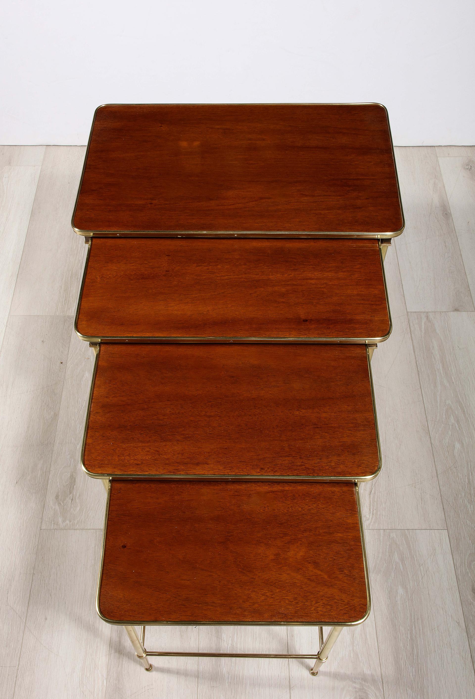 Set of 4 Mahogany and Brass Nesting Tables by Maison Jansen For Sale 6