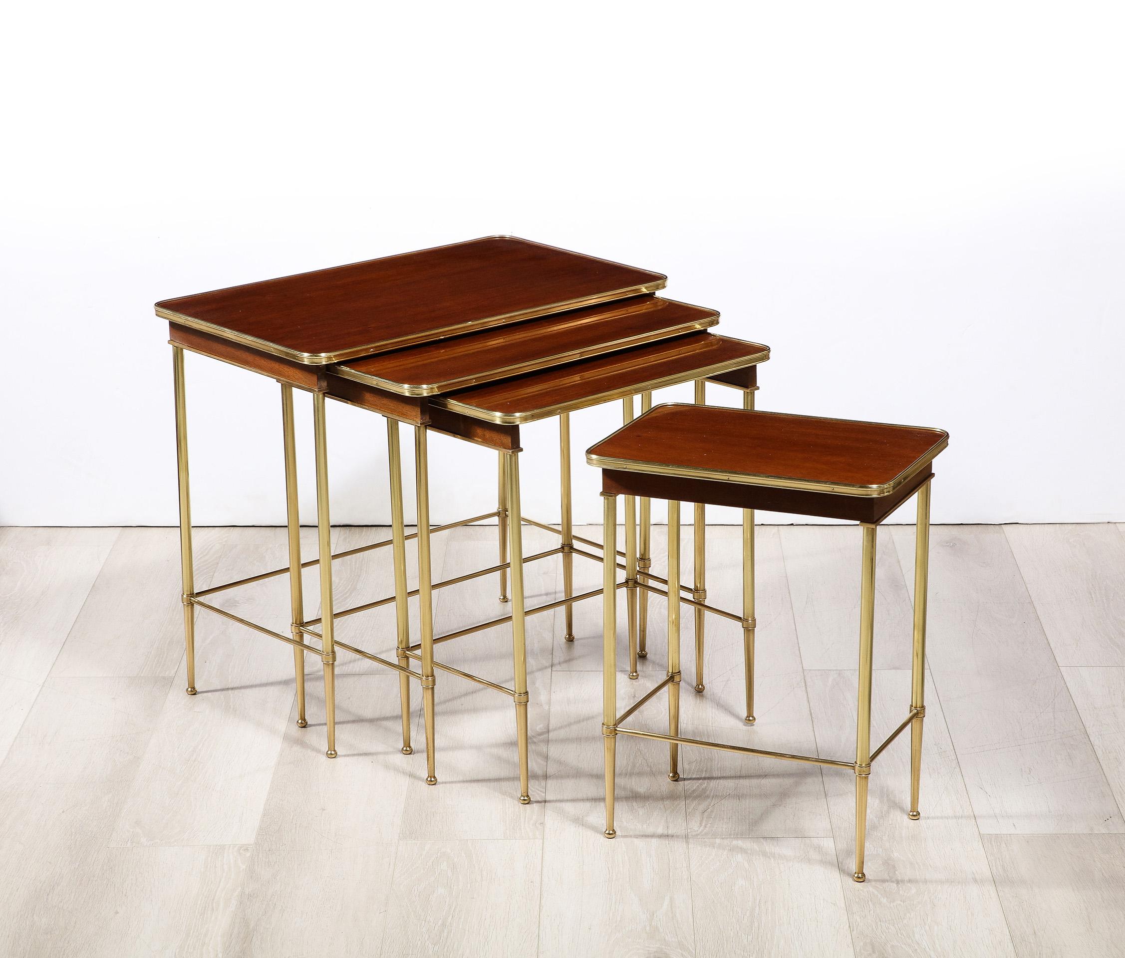 Set of 4 Mahogany and Brass Nesting Tables by Maison Jansen For Sale 2