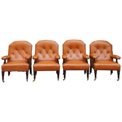 Set of 4 Mahogany and Tan Leather Library Chairs