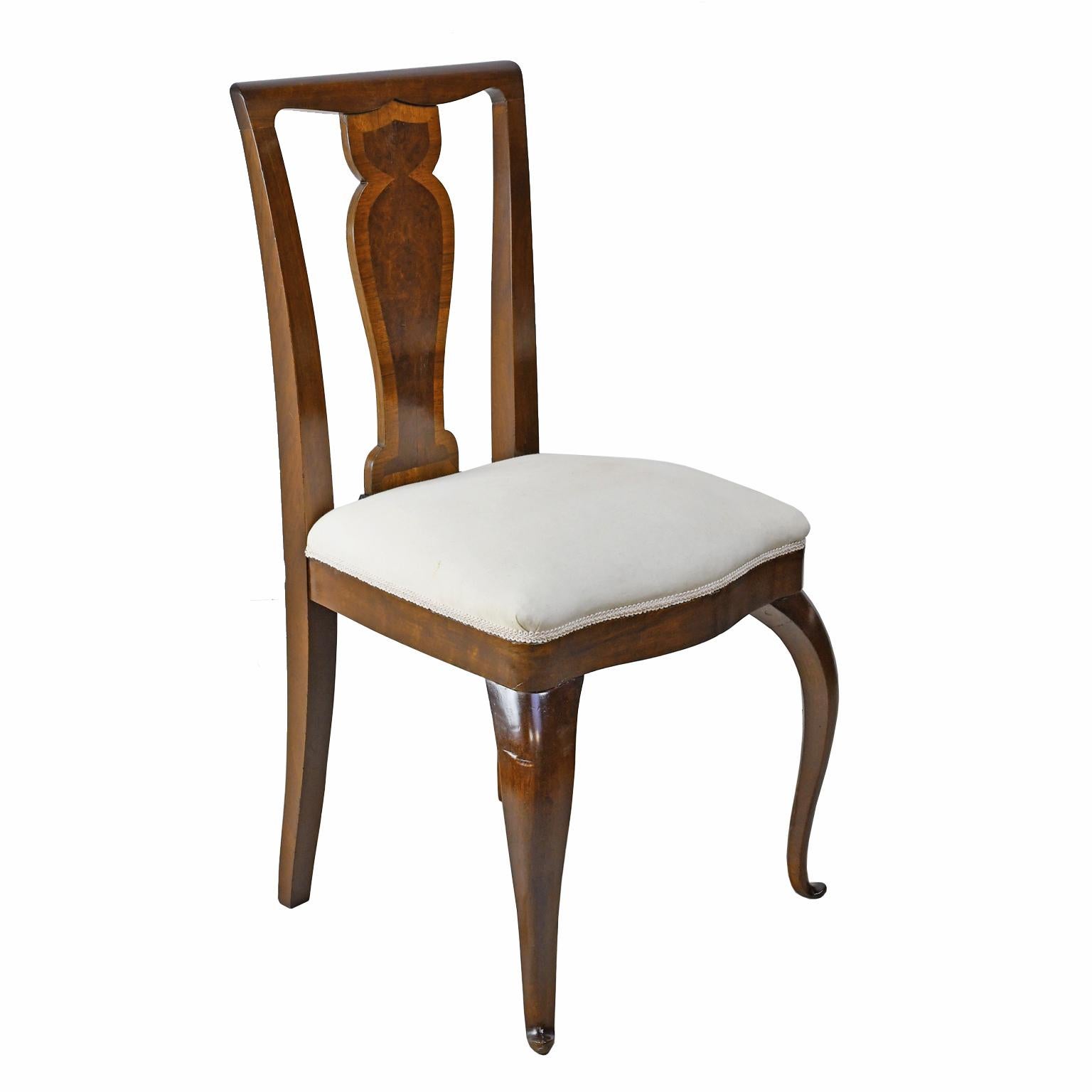 Set of 4 Mahogany and Walnut French Art Deco Dining Chairs, circa 1910-1920 4