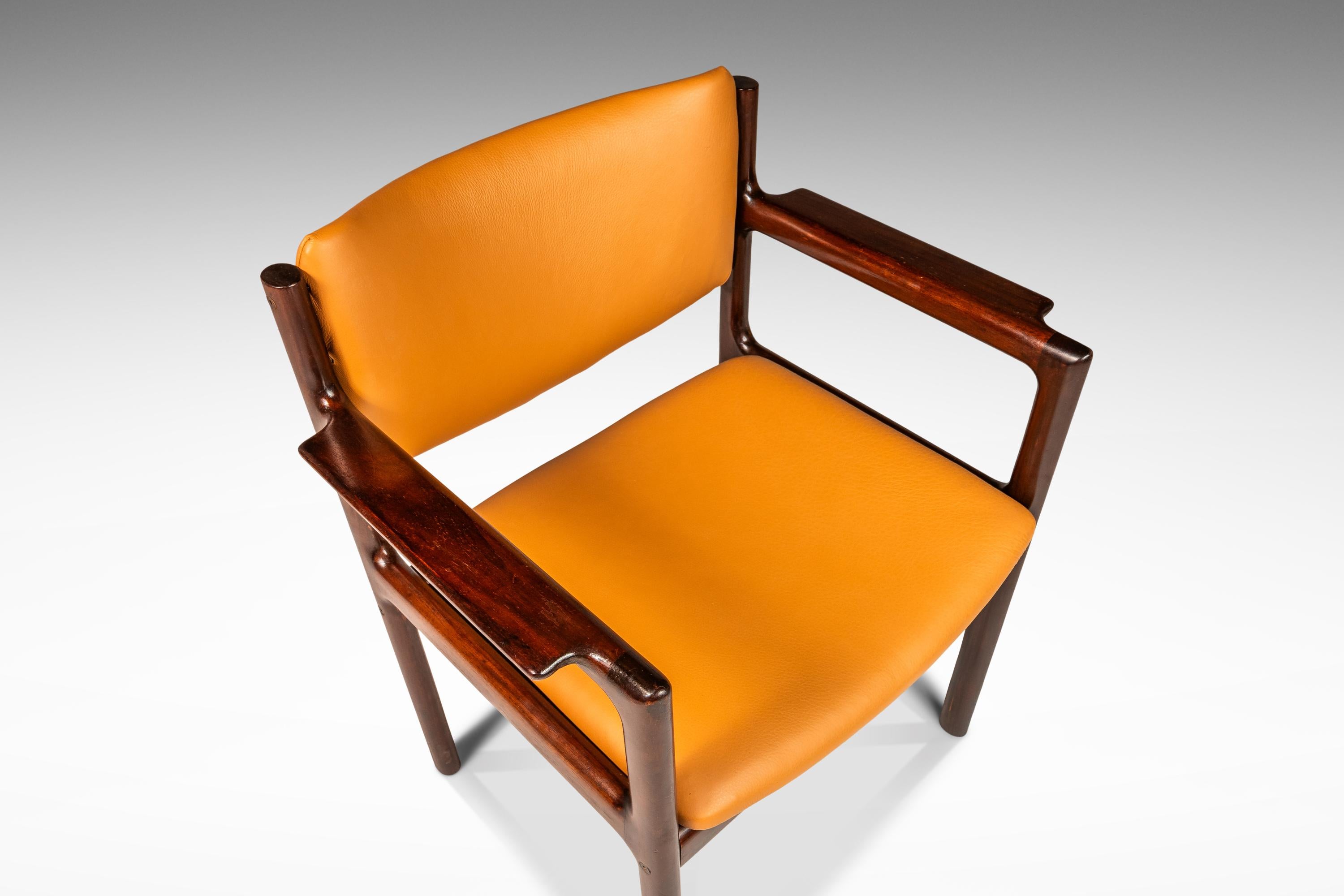 Set of 4 Mahogany Arm Chairs, Caramel Leather by Danish Overseas Imports, 1960's For Sale 9