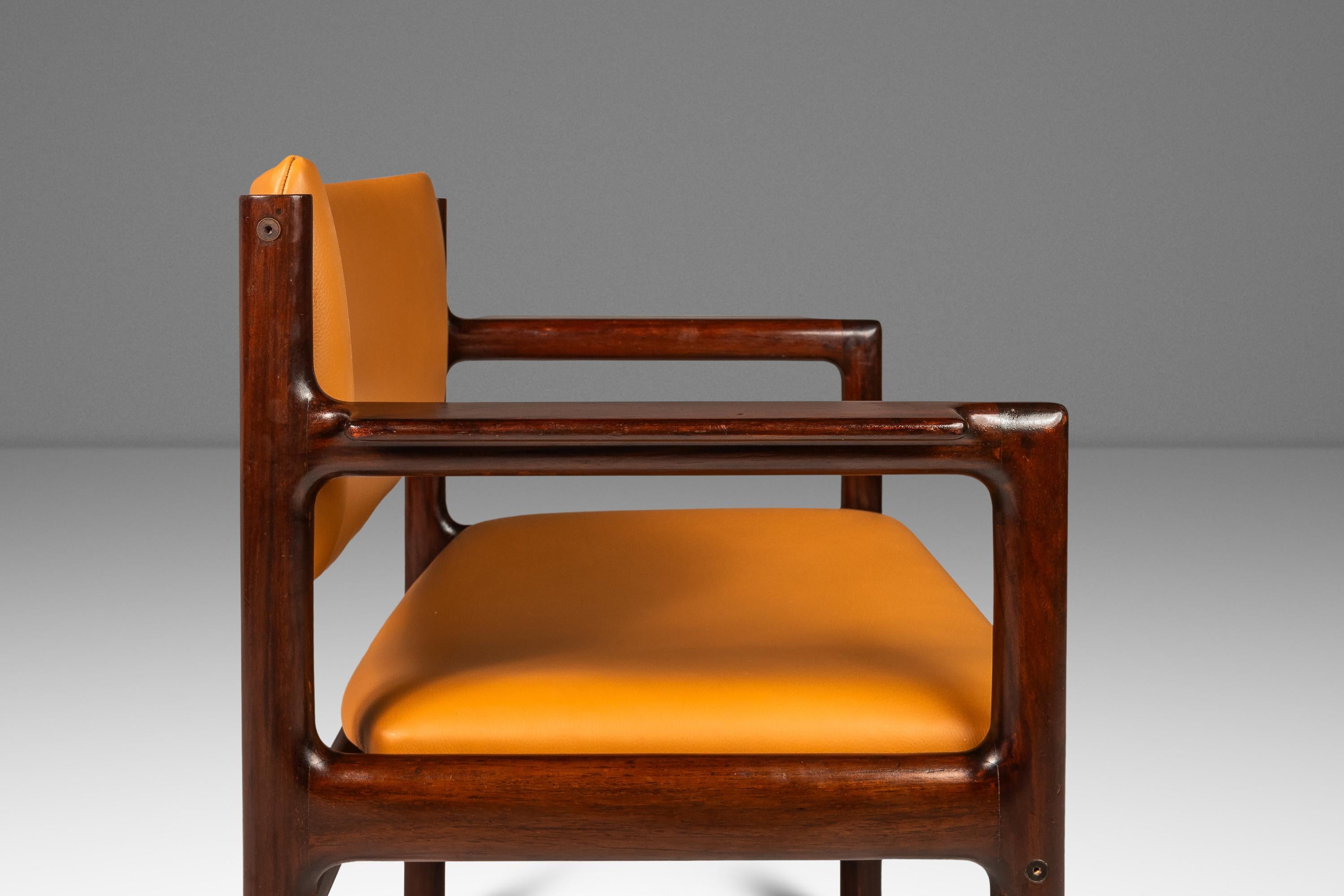 Set of 4 Mahogany Arm Chairs, Caramel Leather by Danish Overseas Imports, 1960's For Sale 10