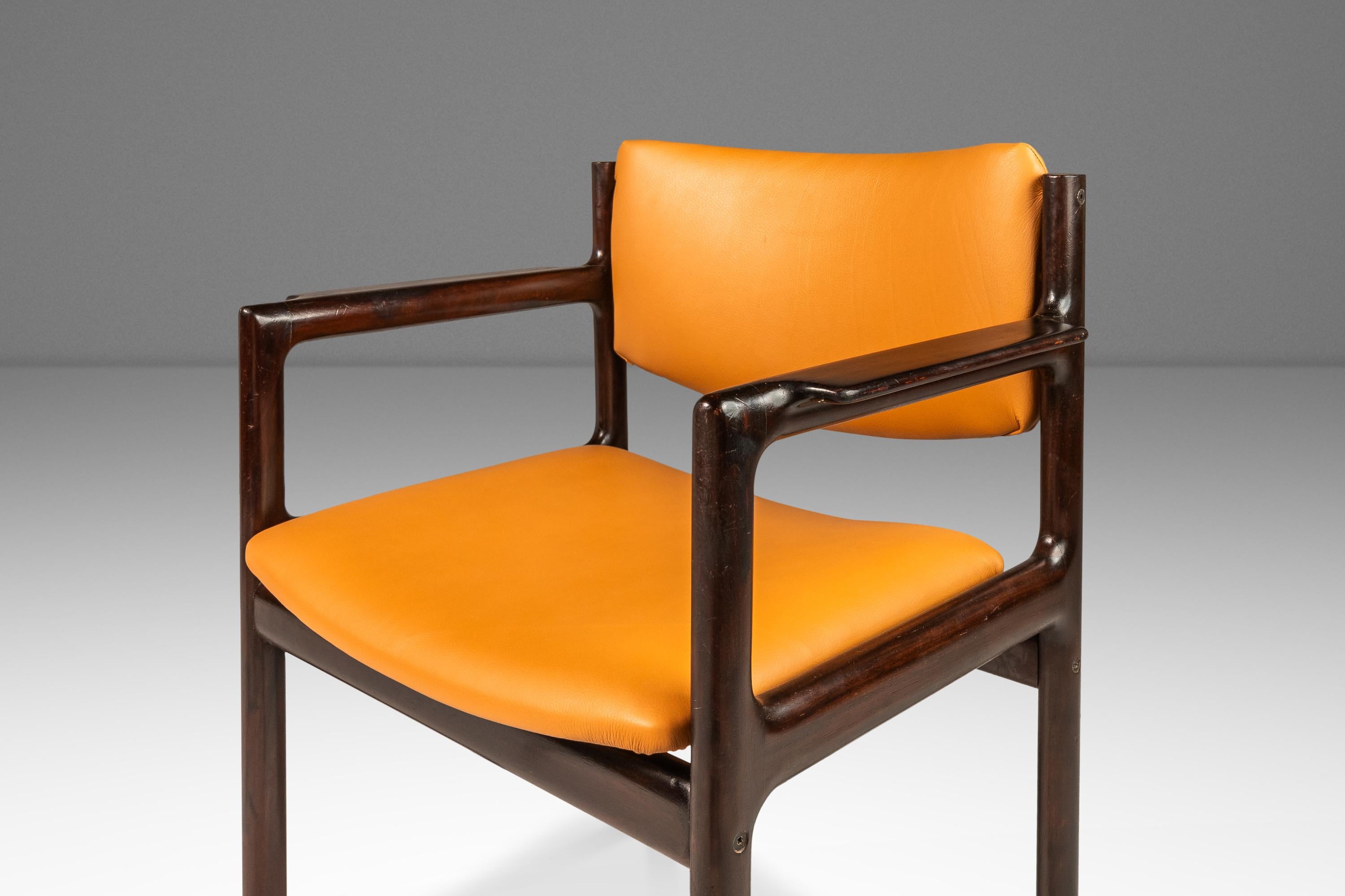 Set of 4 Mahogany Arm Chairs, Caramel Leather by Danish Overseas Imports, 1960's For Sale 11