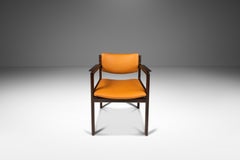 Set of 4 Mahogany Arm Chairs, Caramel Leather by Danish Overseas Imports, 1960's