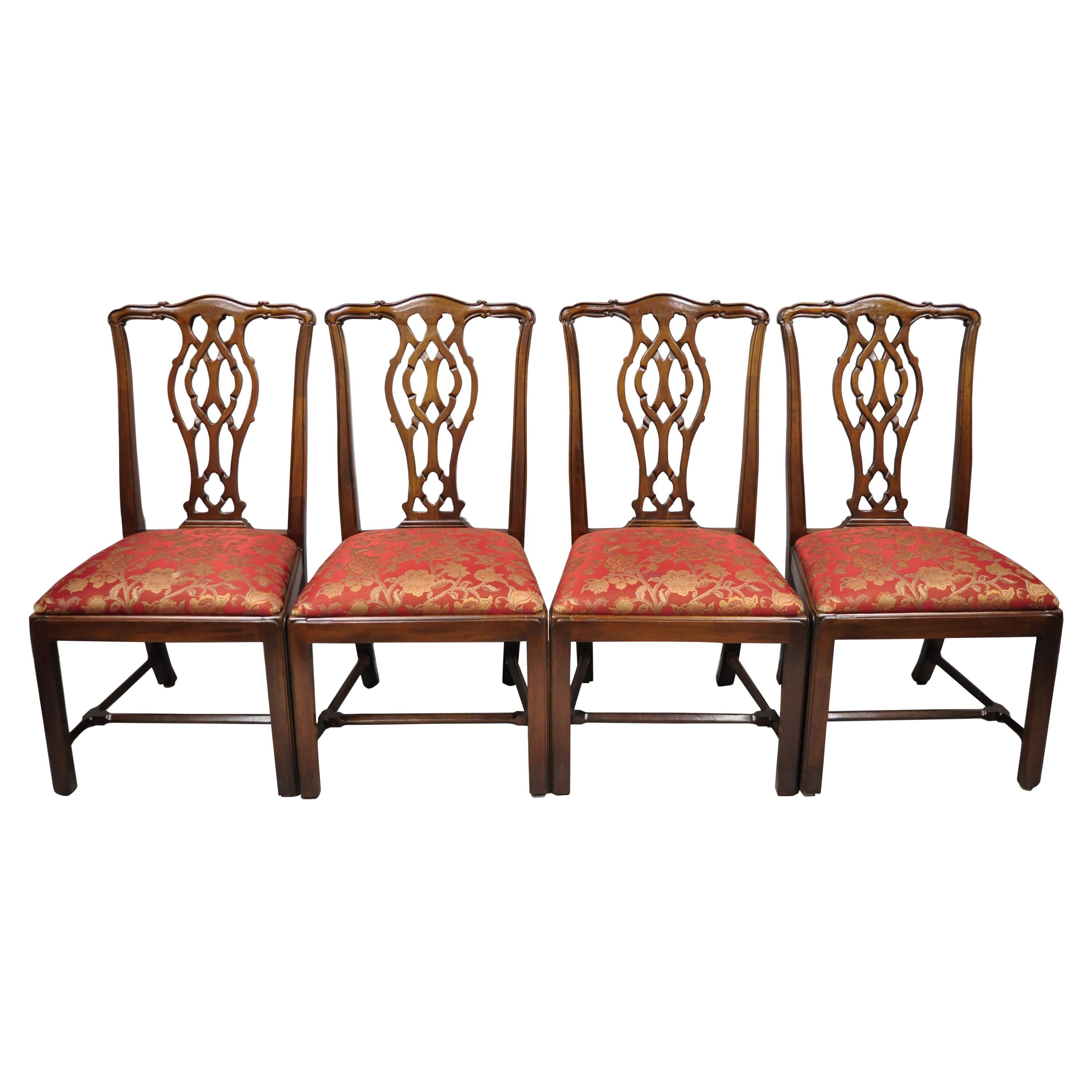 Set of 4 Mahogany Chippendale Style Dining Side Chairs Attributed to Bernhardt