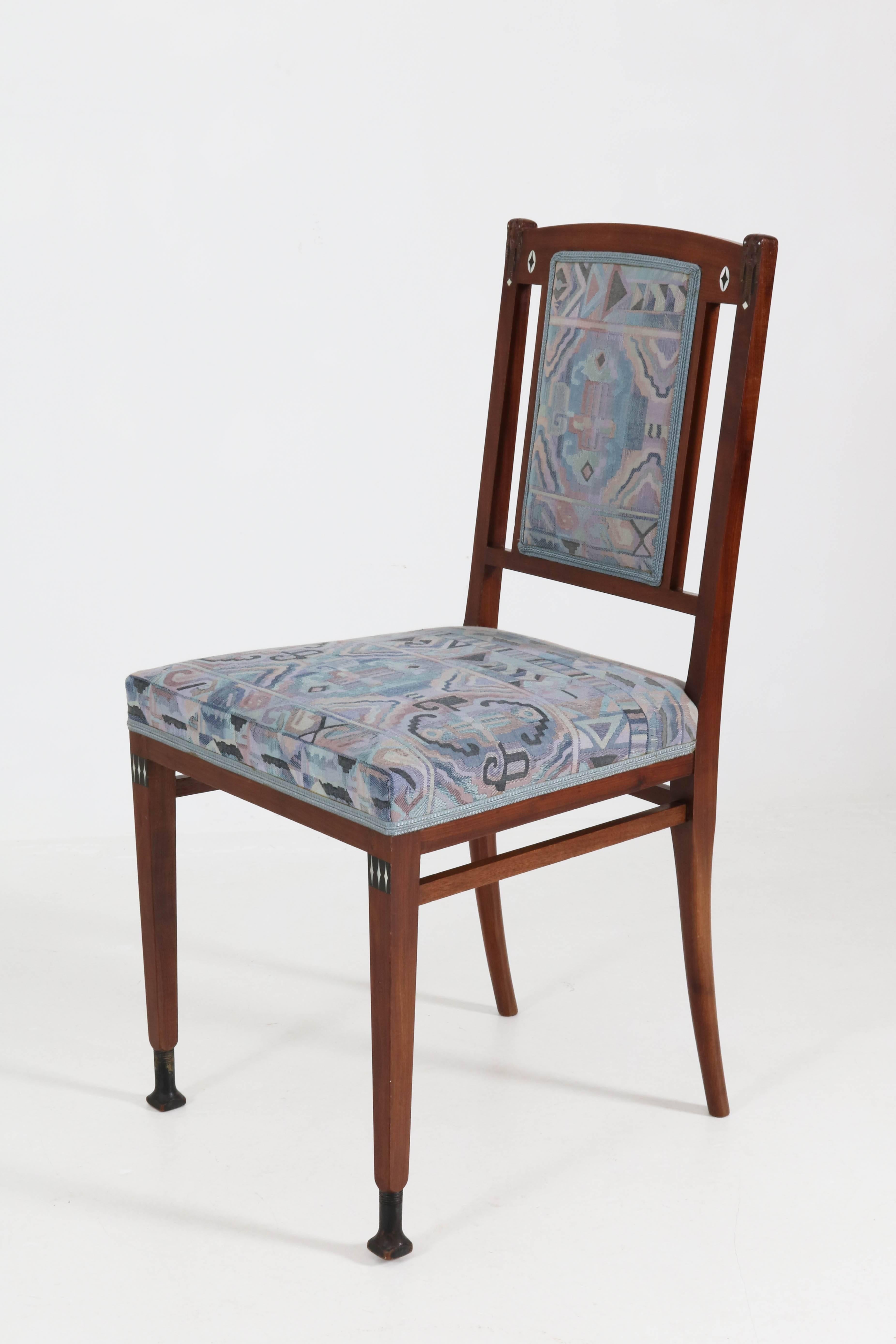 Mother-of-Pearl Four Mahogany Dutch Art Nouveau Chairs by J.M. Middelraad for Pander, 1900s