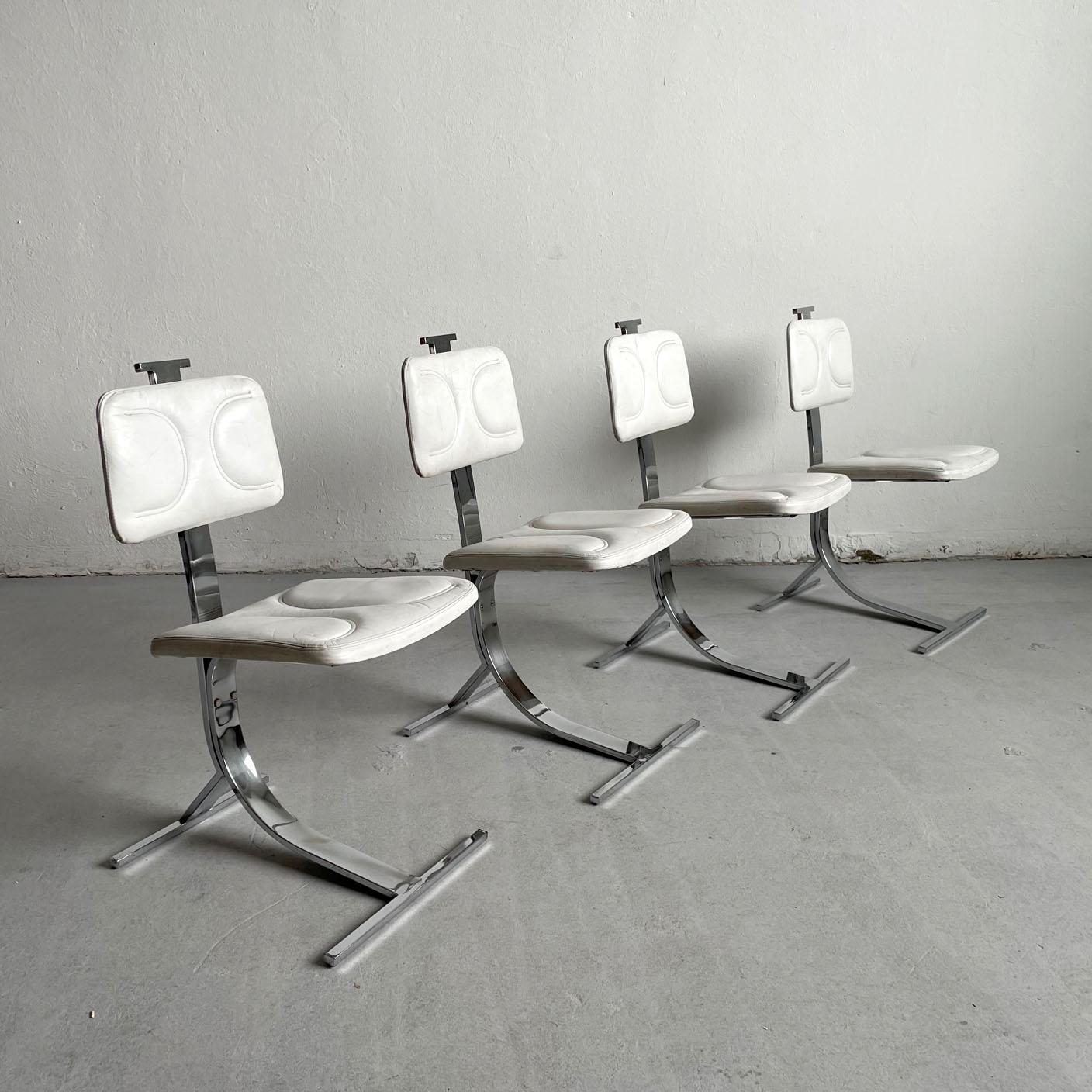 Galvanized Set of 4 Maison CC Dining Chairs, Vittorio Introini Style, France, 1970s For Sale