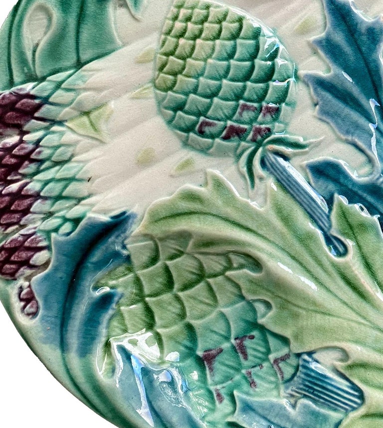 Set of 4 Majolica Asparagus Artichoke Plates French Manufactured by KG