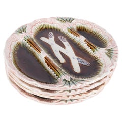Set di 4 piatti per asparagi in terracotta maiolicata della manifattura Orchies