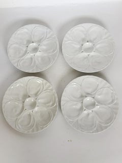 Set of 4 Majolica Plates in White Ceramic, France, 1980s