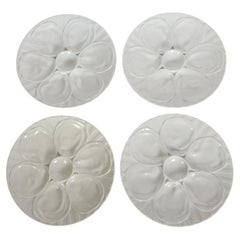 Set of 4 Majolica Plates in White Ceramic, France, 1980s