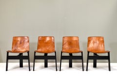 Set of 4 Mangiarotti for Skipper ‘Tre 3’ Dining Chairs in Cognac Leather - 1978