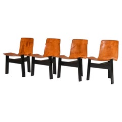 Set of 4 Mangiarotti for Skipper ‘Tre 3’ Dining Chairs in Cognac Leather - 1978
