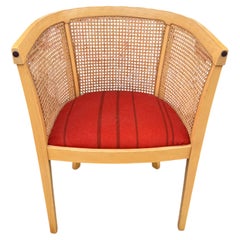 Set of 4 Maple Barrel Back Cane and Upholstered Seat Chairs