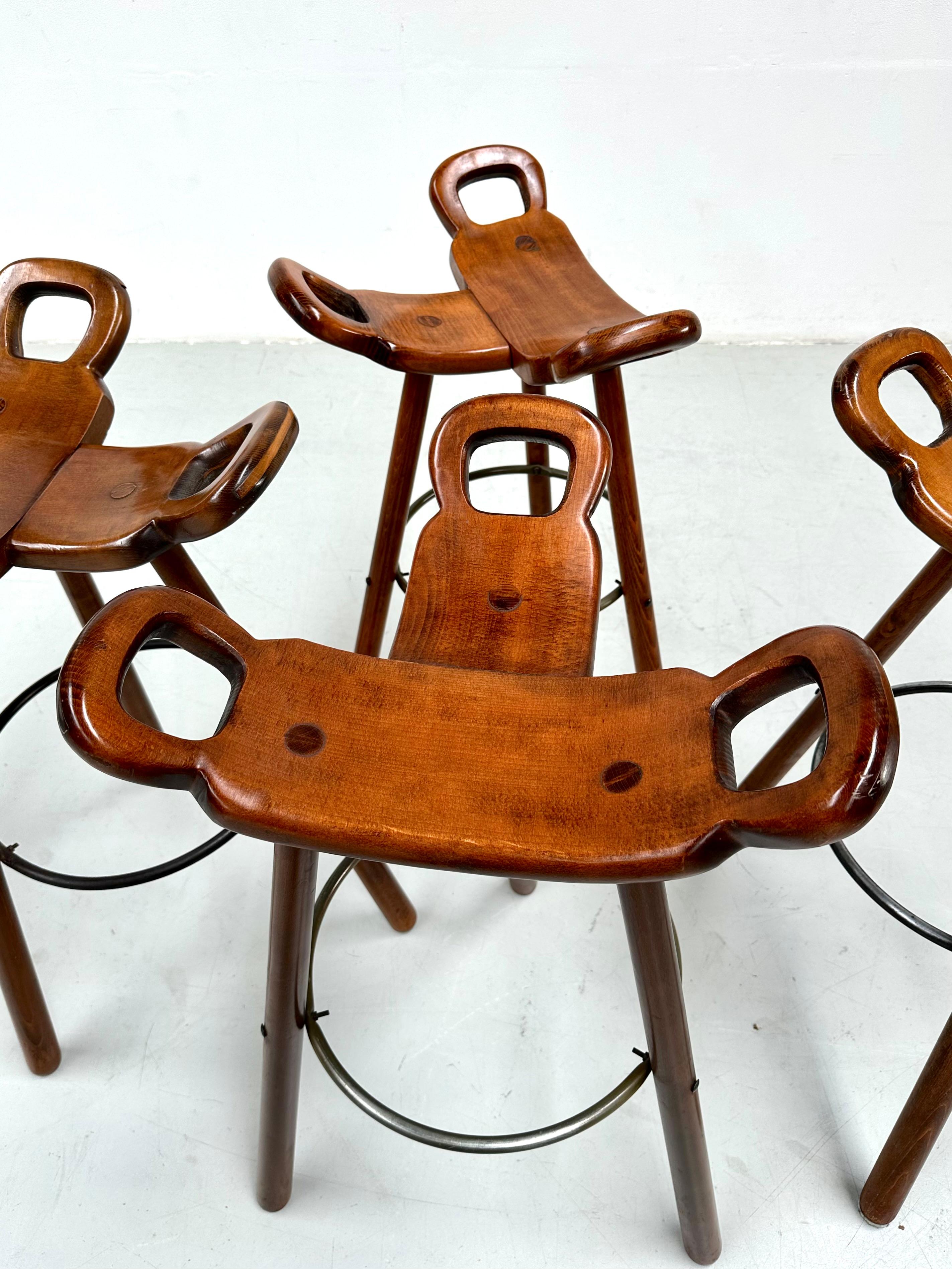 Mid-Century Modern Set of 4 Marbella Brutalist Stools by Sergio Rodrigues for Confonorm 1970s.