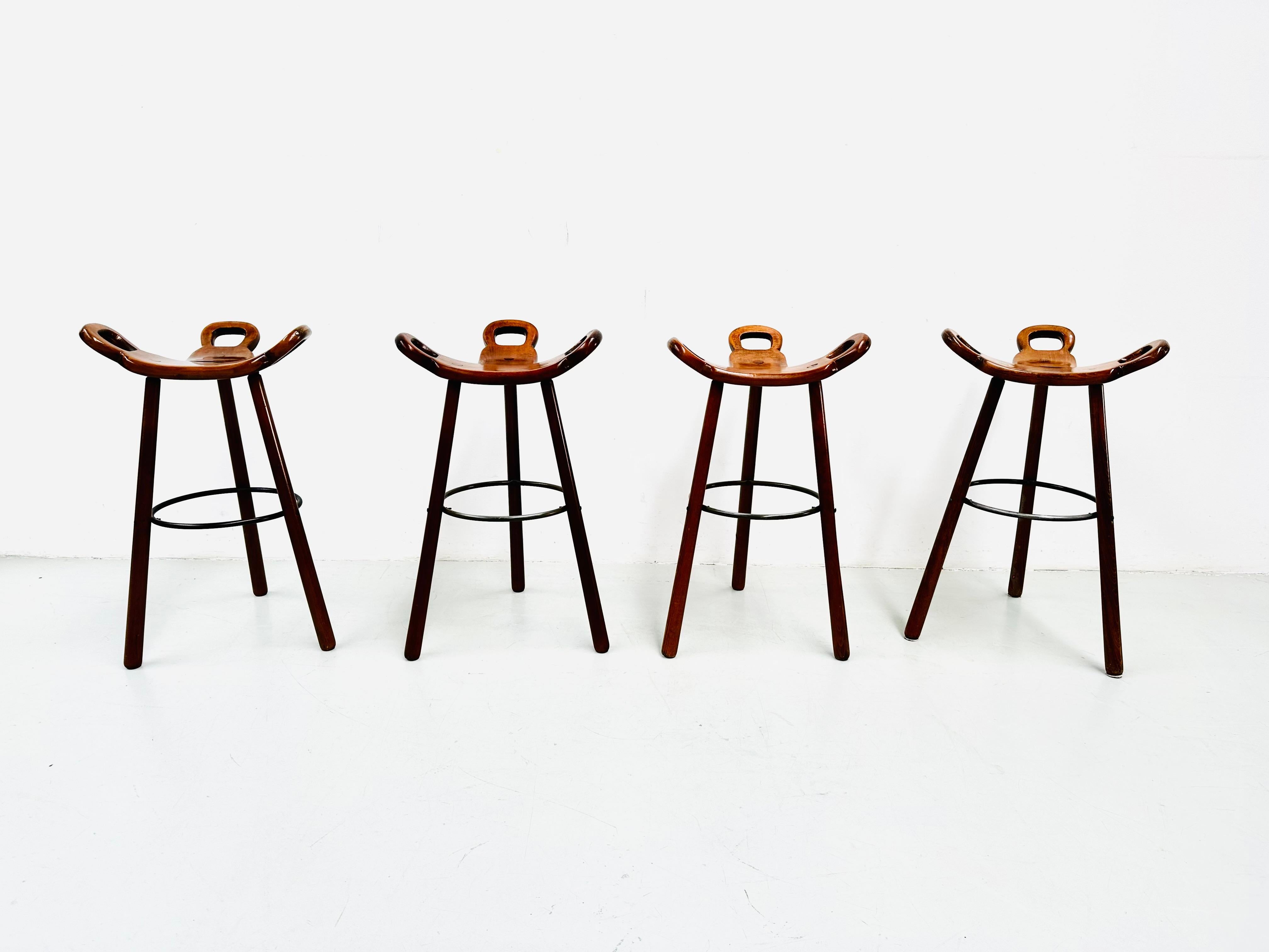 Late 20th Century Set of 4 Marbella Brutalist Stools by Sergio Rodrigues for Confonorm 1970s. For Sale