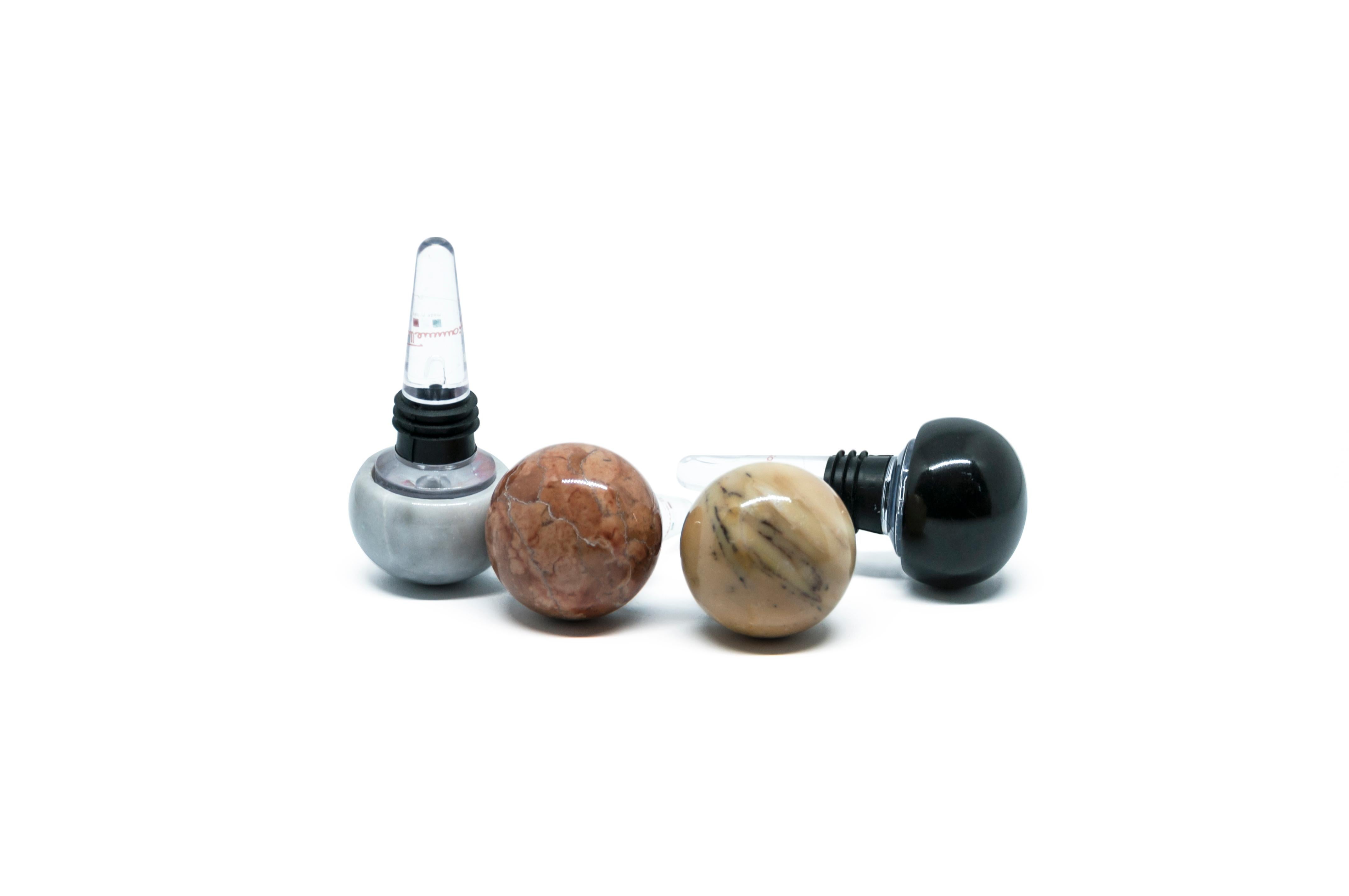 Italian Handmade Set of 4 Mixed Marbles and Plexiglass Champagne Bottle Stoppers For Sale