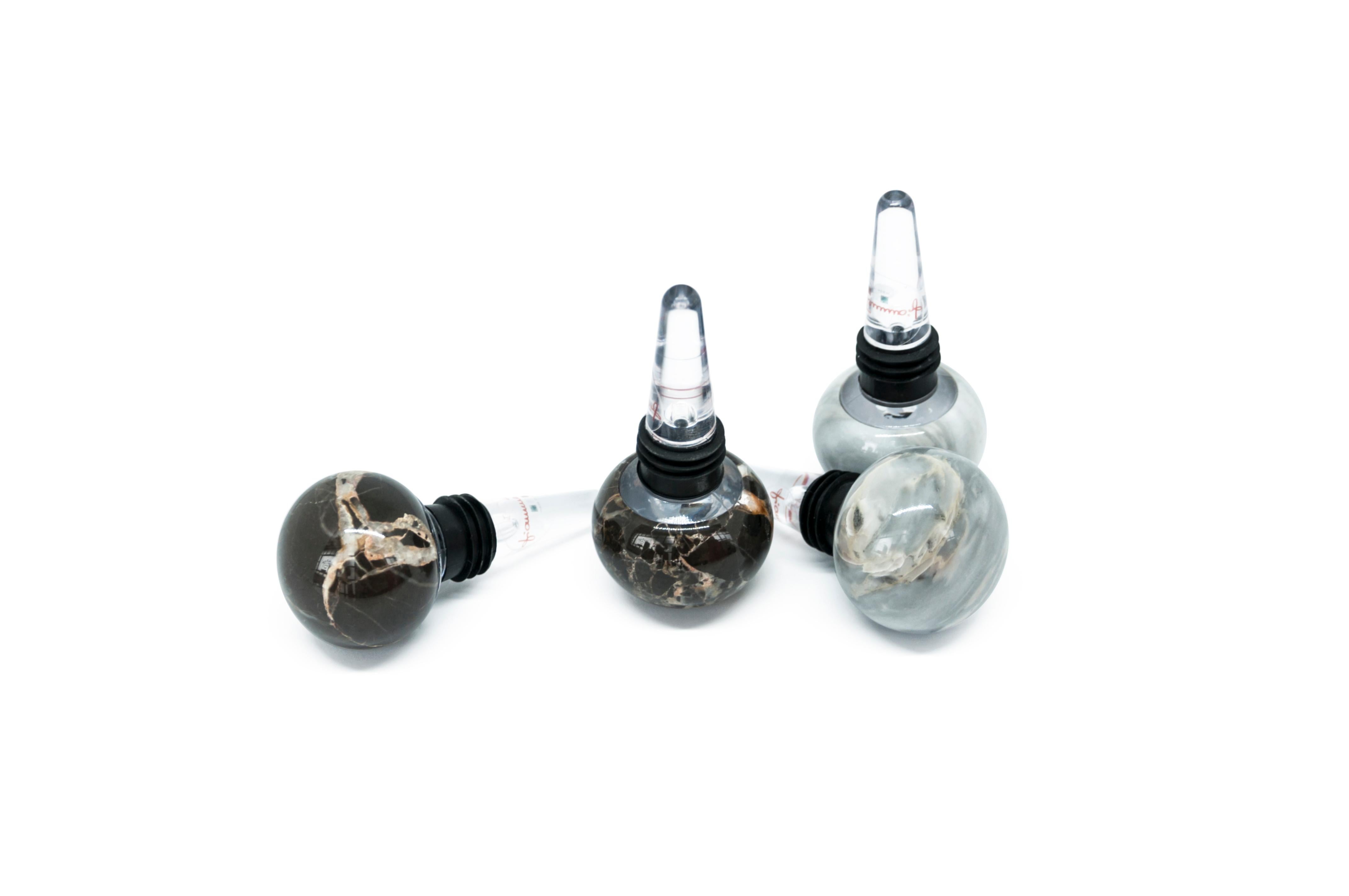 Hand-Crafted Handmade Set of 4 Mixed Marbles and Plexiglass Champagne Bottle Stoppers For Sale