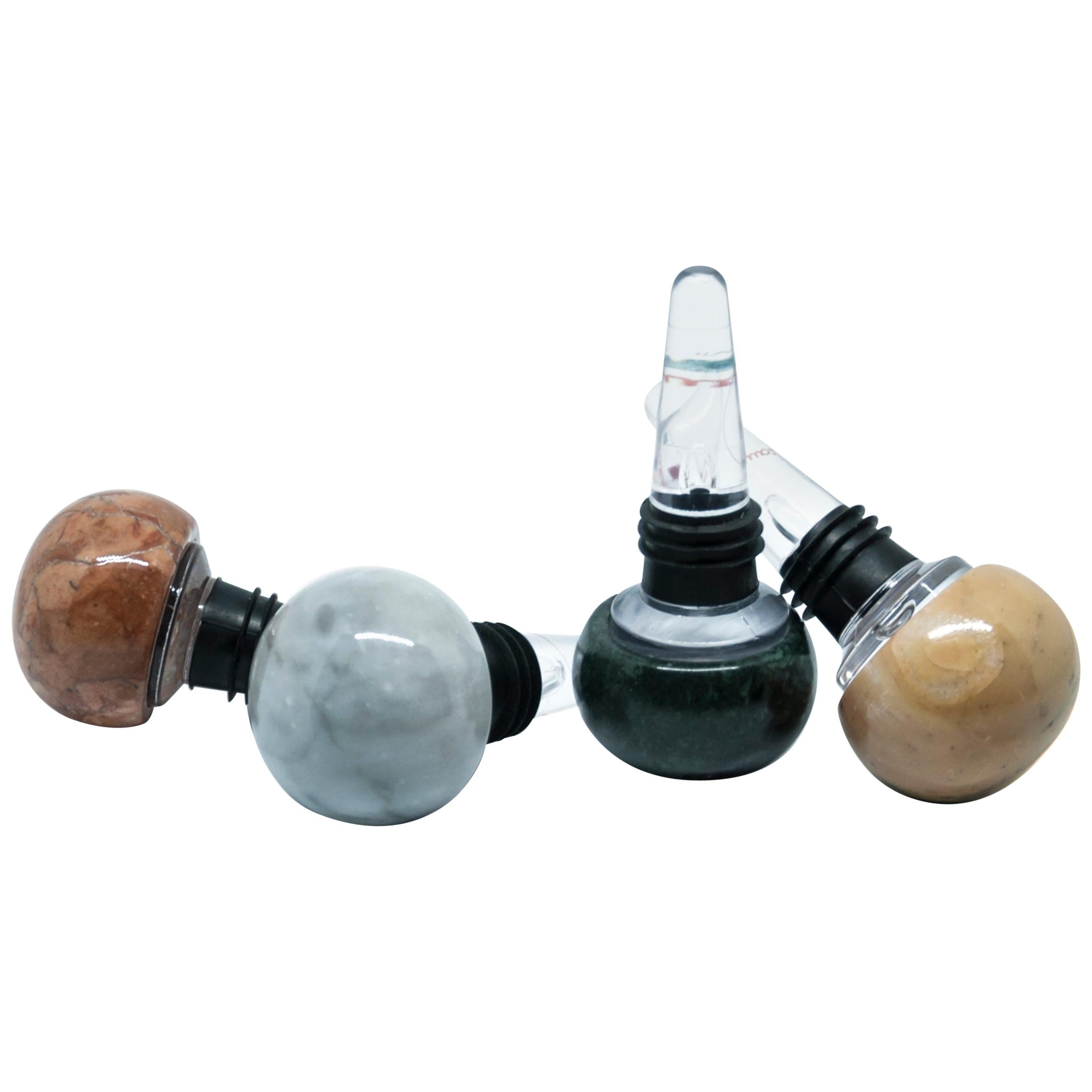 Handmade Set of 4 Mixed Marbles and Plexiglass Champagne Bottle Stoppers