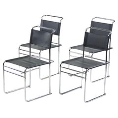 Satz von 4 Marcel Breuer B5 Esszimmerstühlen aus Chromleder Bauhaus Tecta Thonet