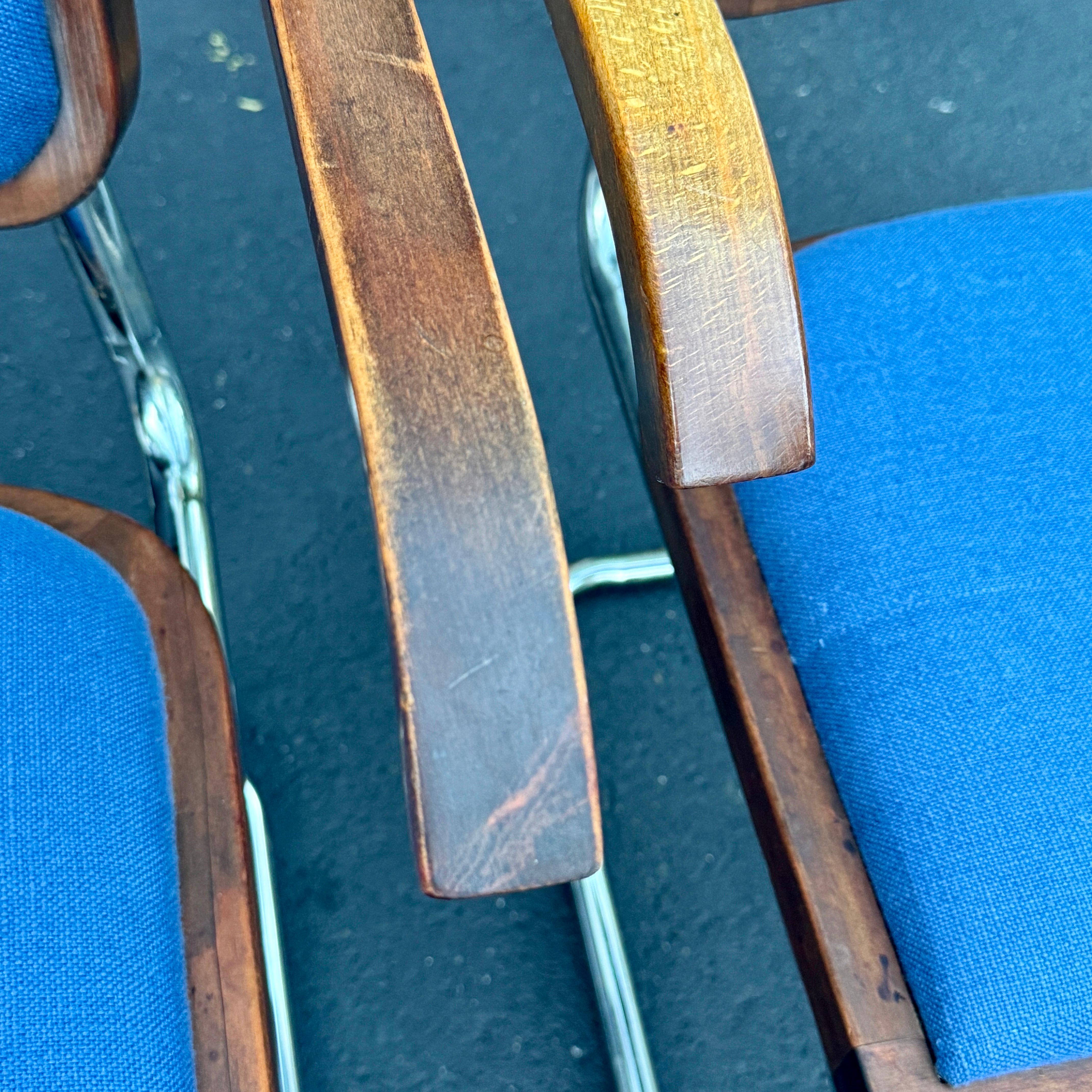 Set of 4 Cesca Blue Upholstered Arm Chairs, Circa 1980 2