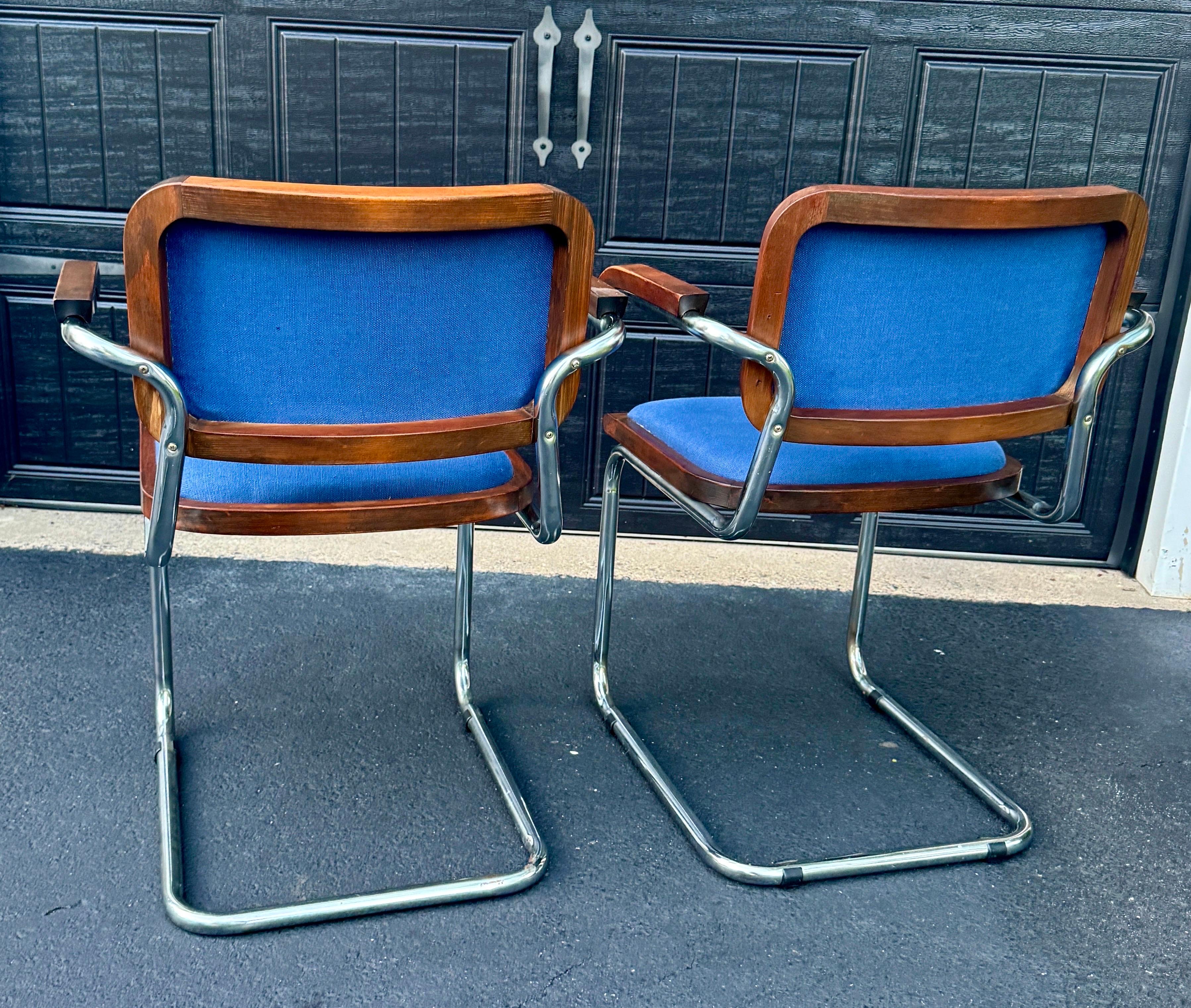 Set of 4 Cesca Blue Upholstered Arm Chairs, Circa 1980 5