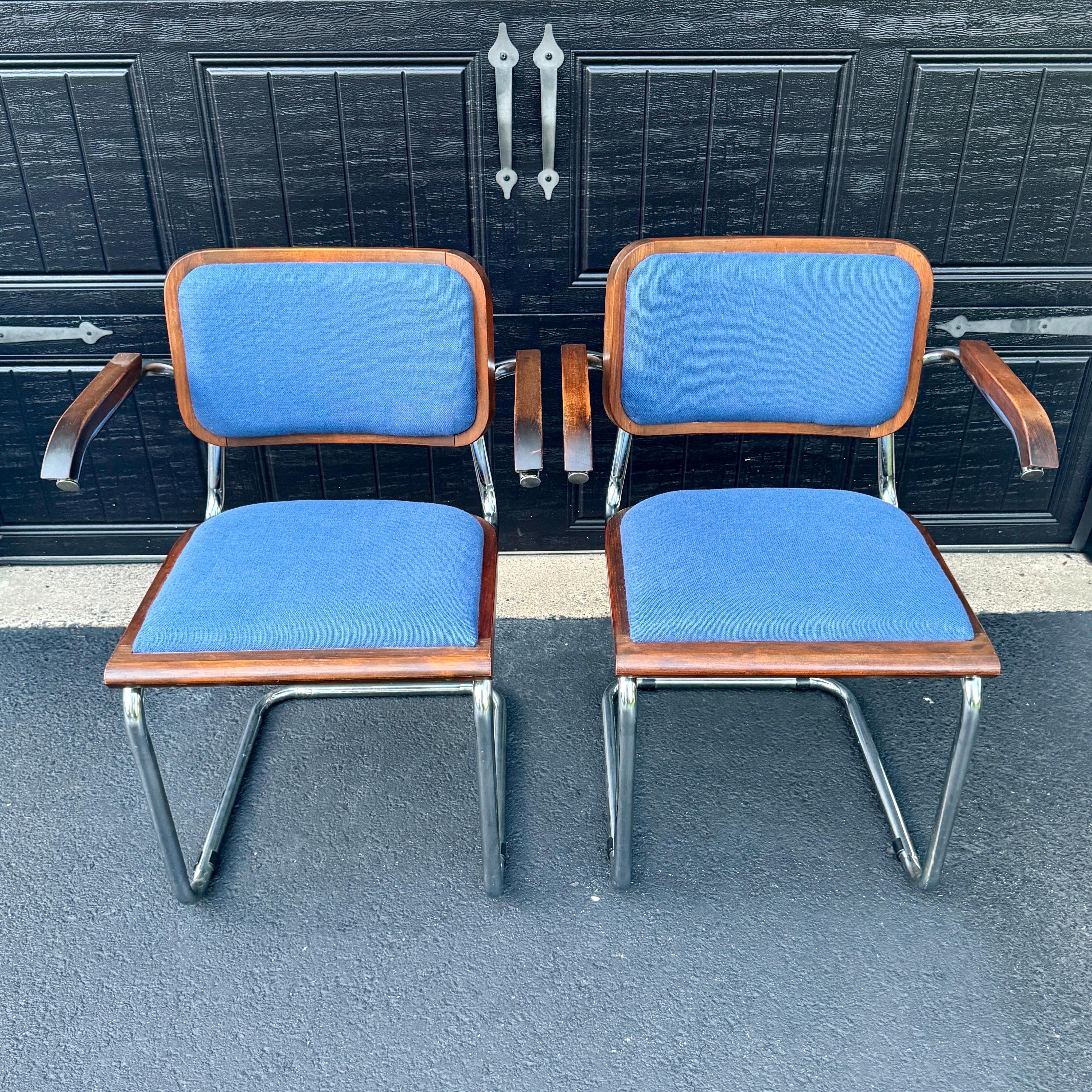 Set of 4 Cesca Blue Upholstered Arm Chairs, Circa 1980 6