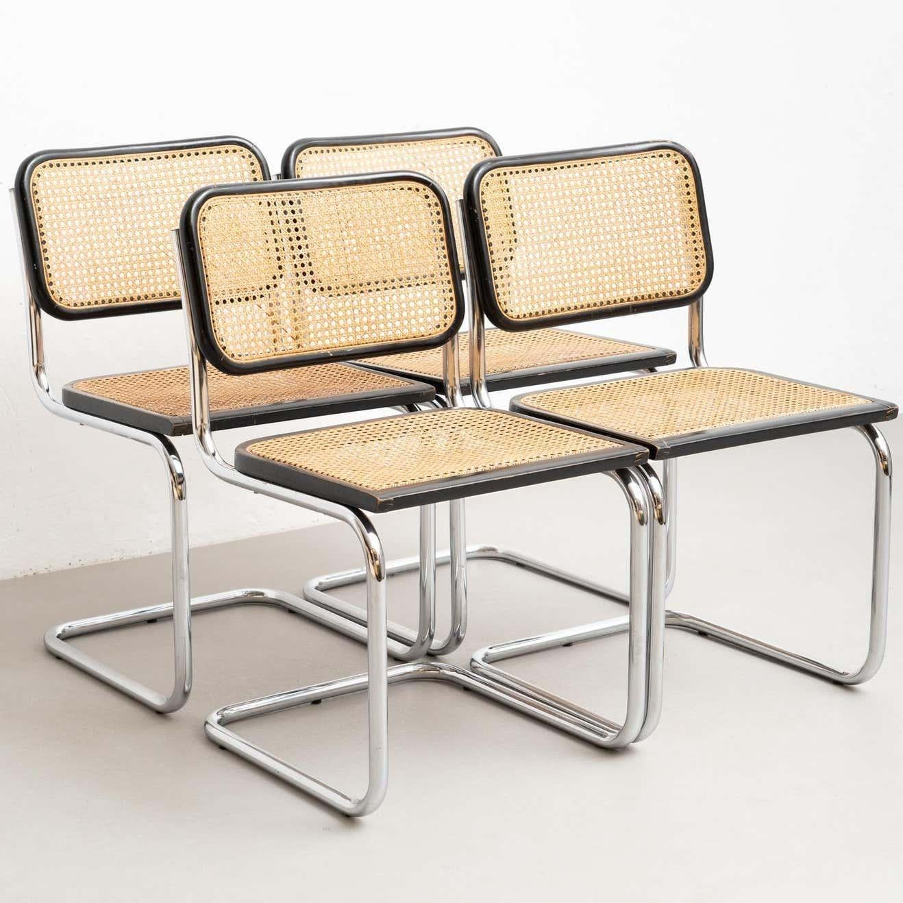 Set of 4 Marcel Breuer Cesca Metal and Wood Mid-Century Modern Chairs, c 1960 For Sale 5