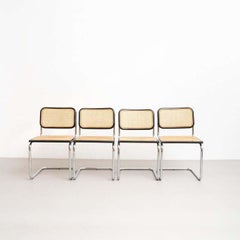 Set of 4 Marcel Breuer Cesca Metal and Wood Mid-Century Modern Chairs, c 1960