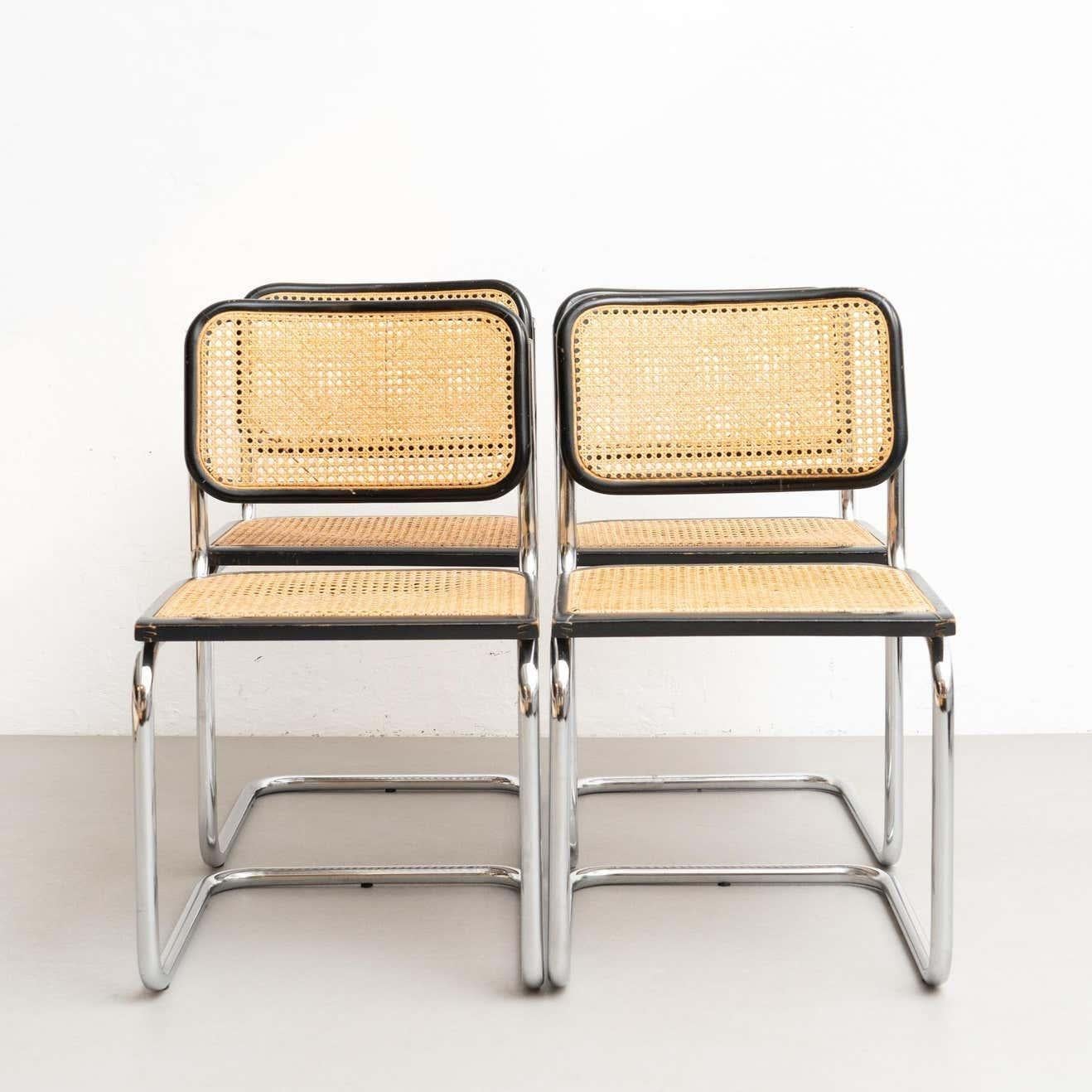 Set of 4 Marcel Breuer Cesca Metal and Wood Mid-Century Modern Chairs, c 1960 For Sale 4