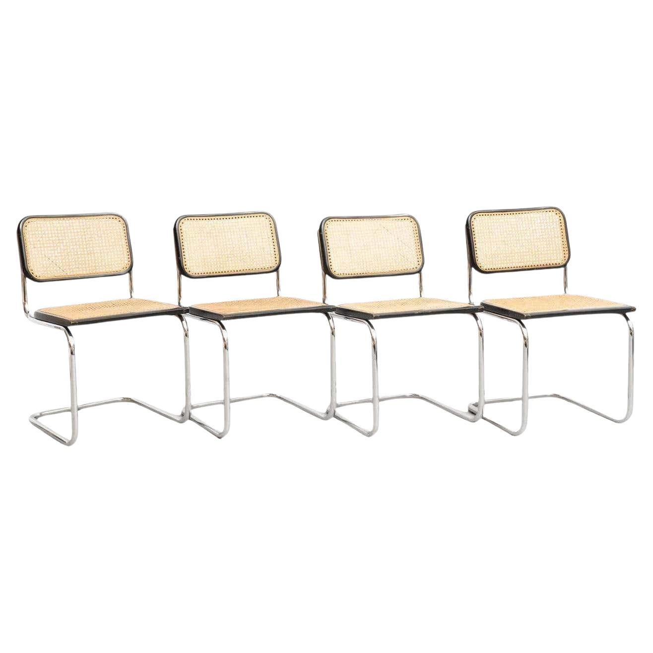 Ensemble de 4 chaises Cesca modernes Marcel Breuer en métal et bois du milieu du siècle dernier, vers 1960