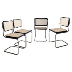 Set of 4 Marcel Breuer, Model B32, Beechwood Cesca Brass Chair Italy, 2020