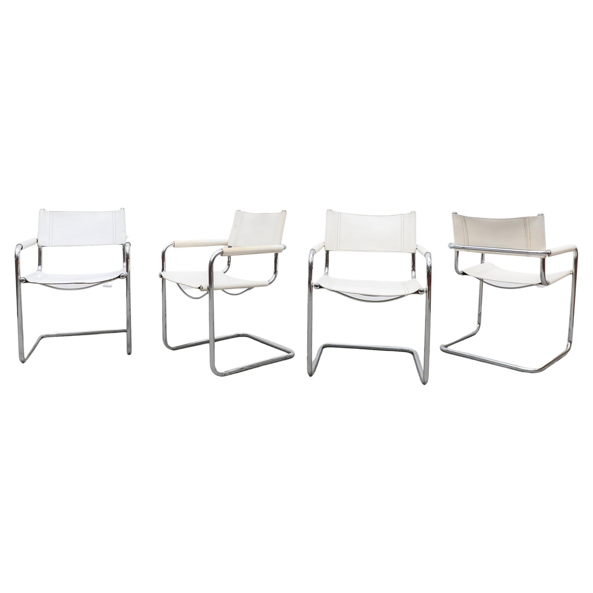 Set of 4 Marcel Breuer Style White Leather Chairs