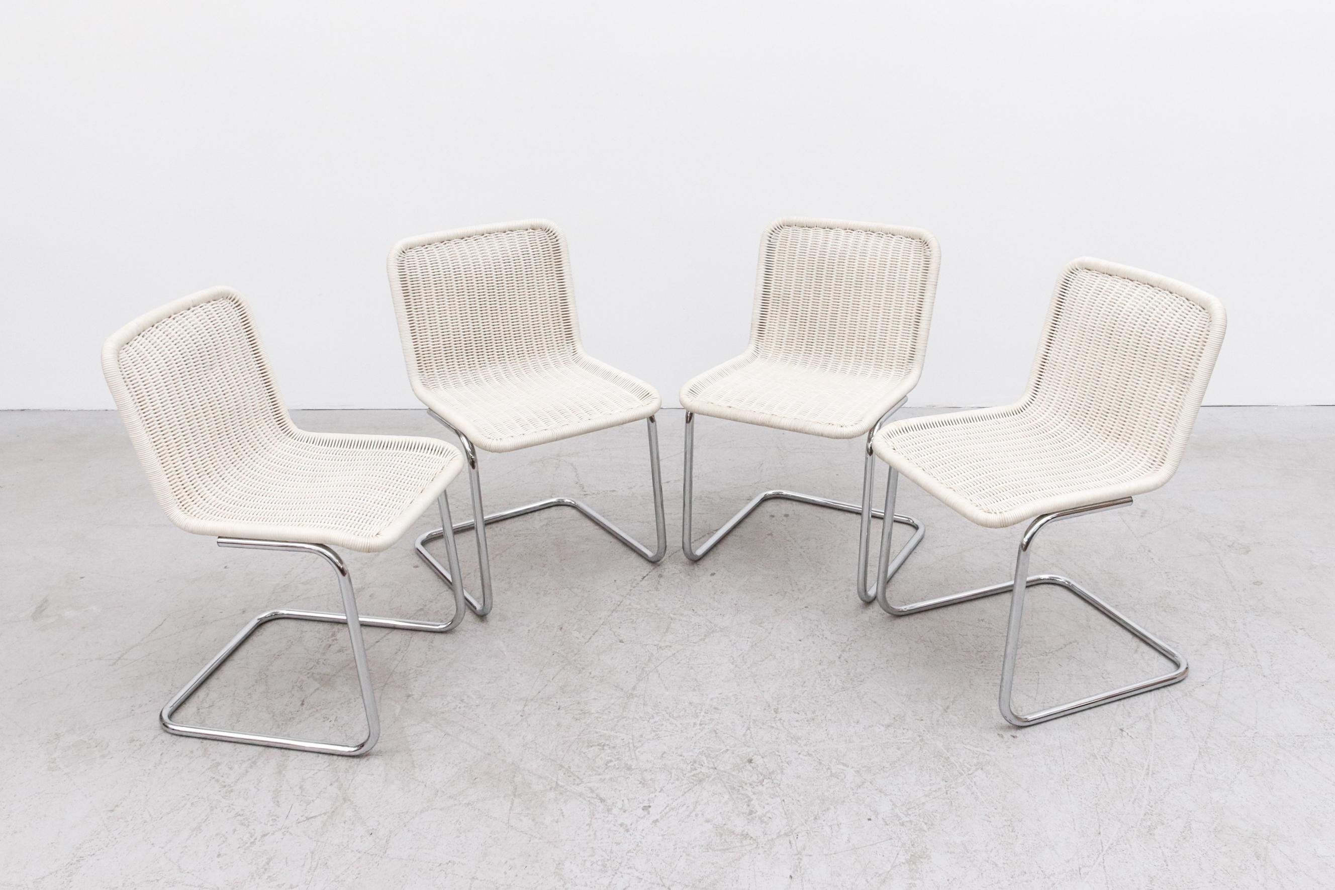 Set of 4 Marcel Breuer Style Woven Rattan and Chrome Chairs 1